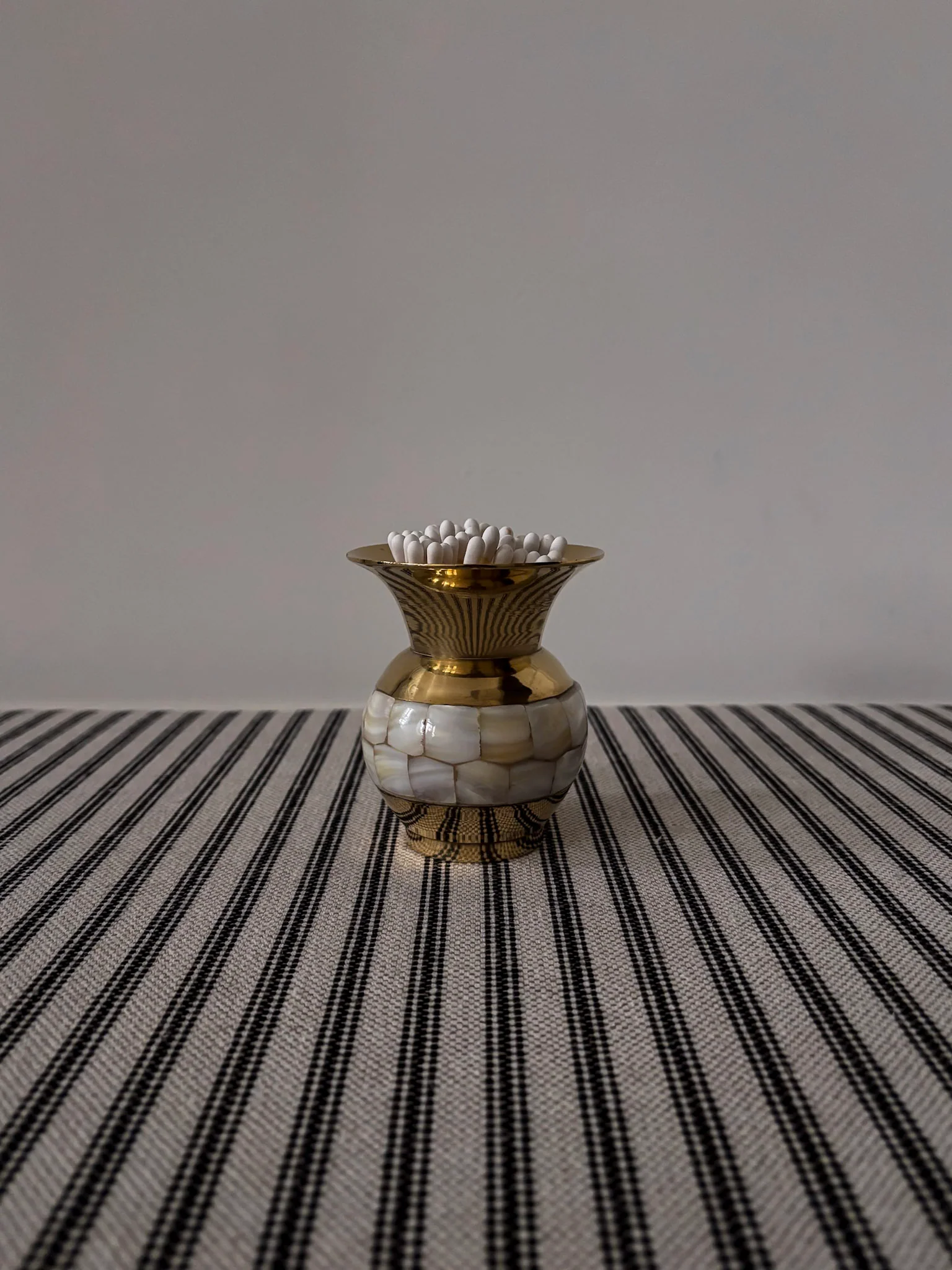Mother-of-Pearl Inlay Brass Mini Vase Matchstick Holder - Image 5