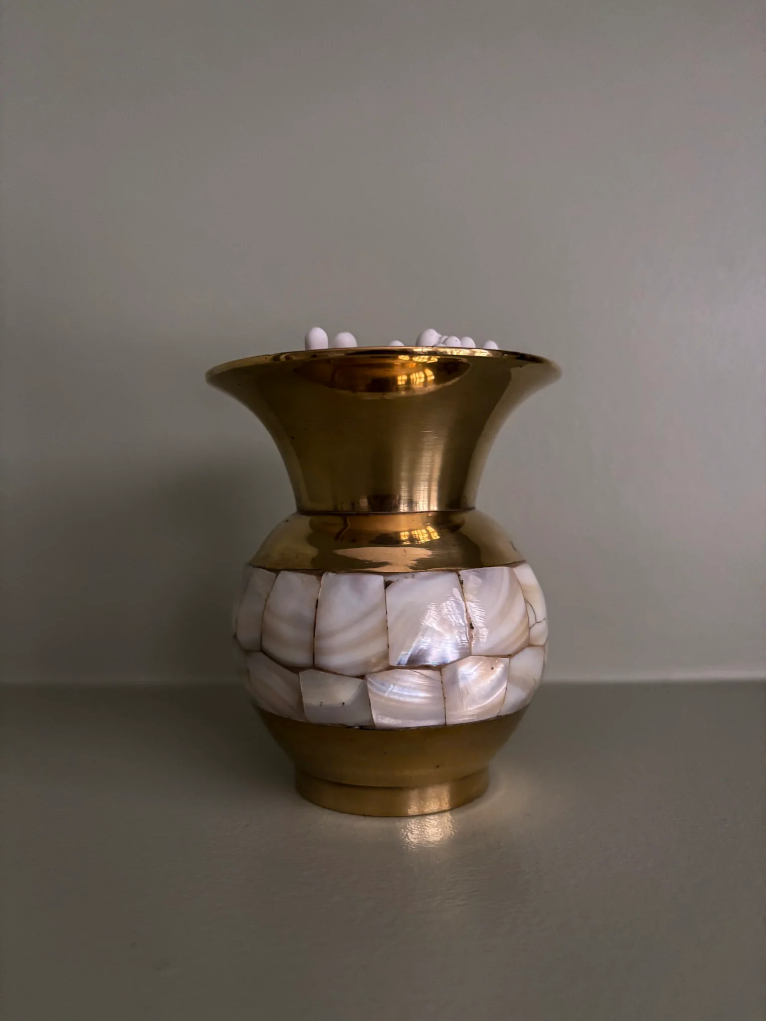 Mother-of-Pearl Inlay Brass Mini Vase Matchstick Holder - Image 6