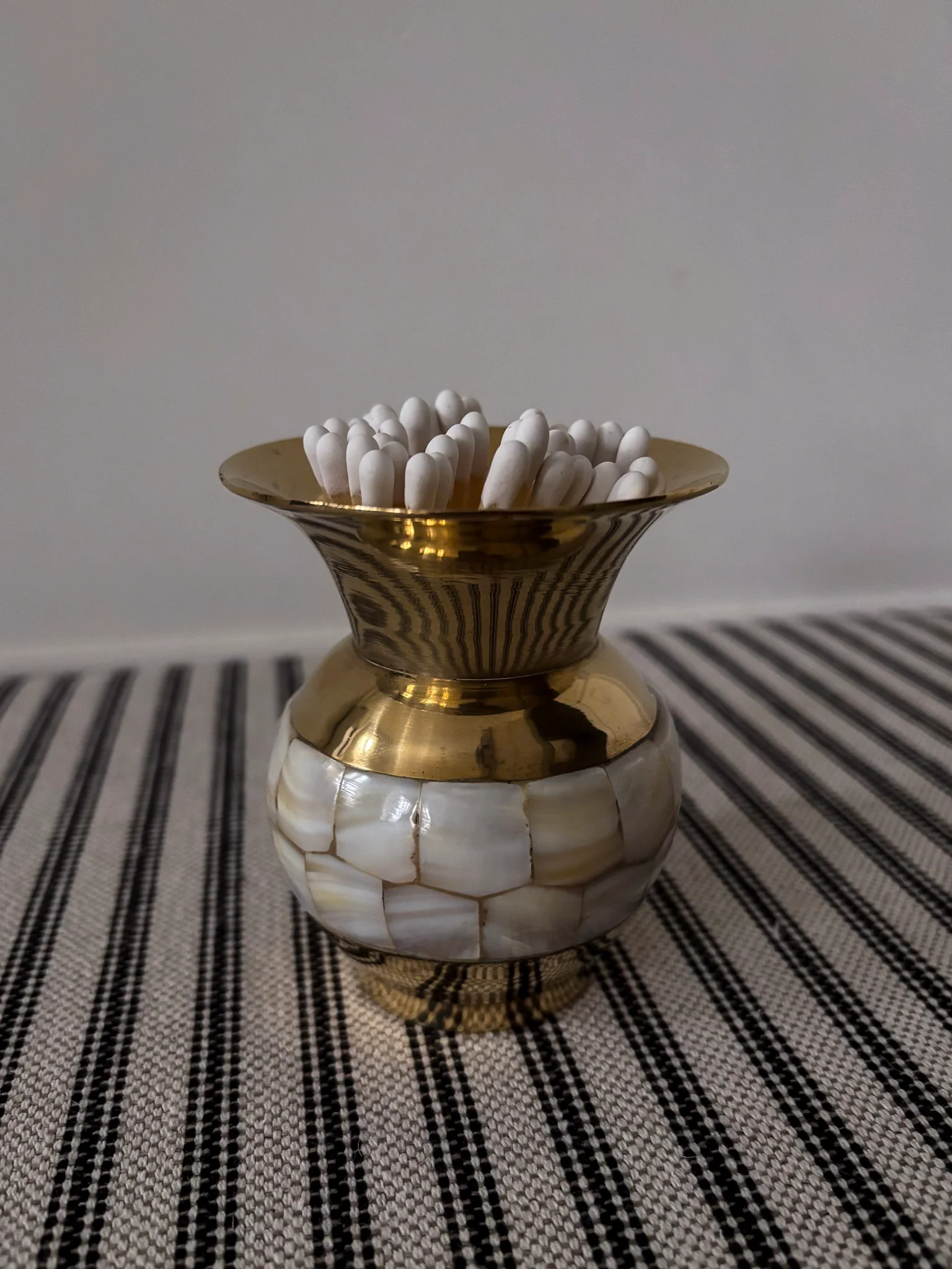Mother-of-Pearl Inlay Brass Mini Vase Matchstick Holder - Image 7