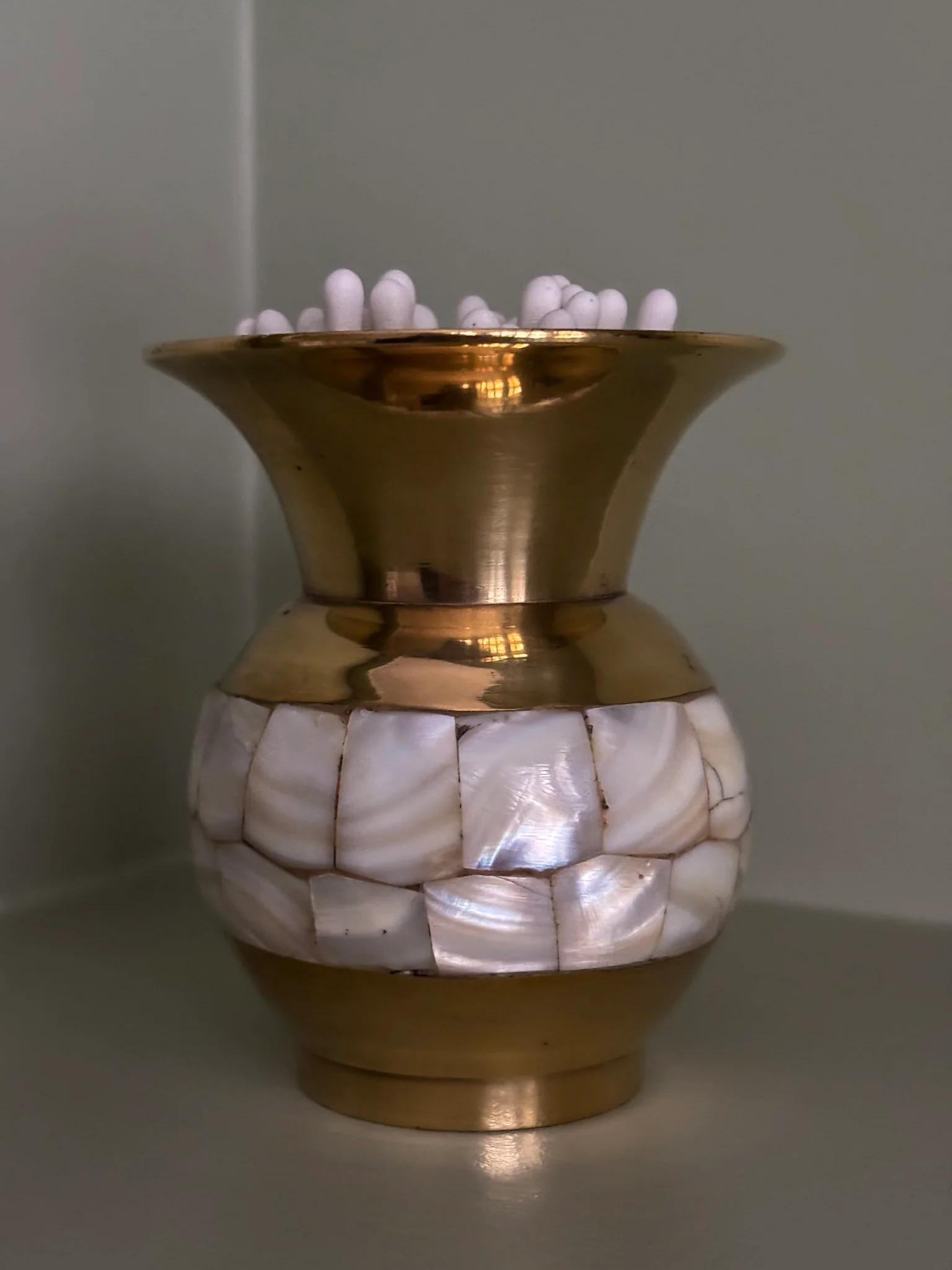 Mother-of-Pearl Inlay Brass Mini Vase Matchstick Holder - Image 8