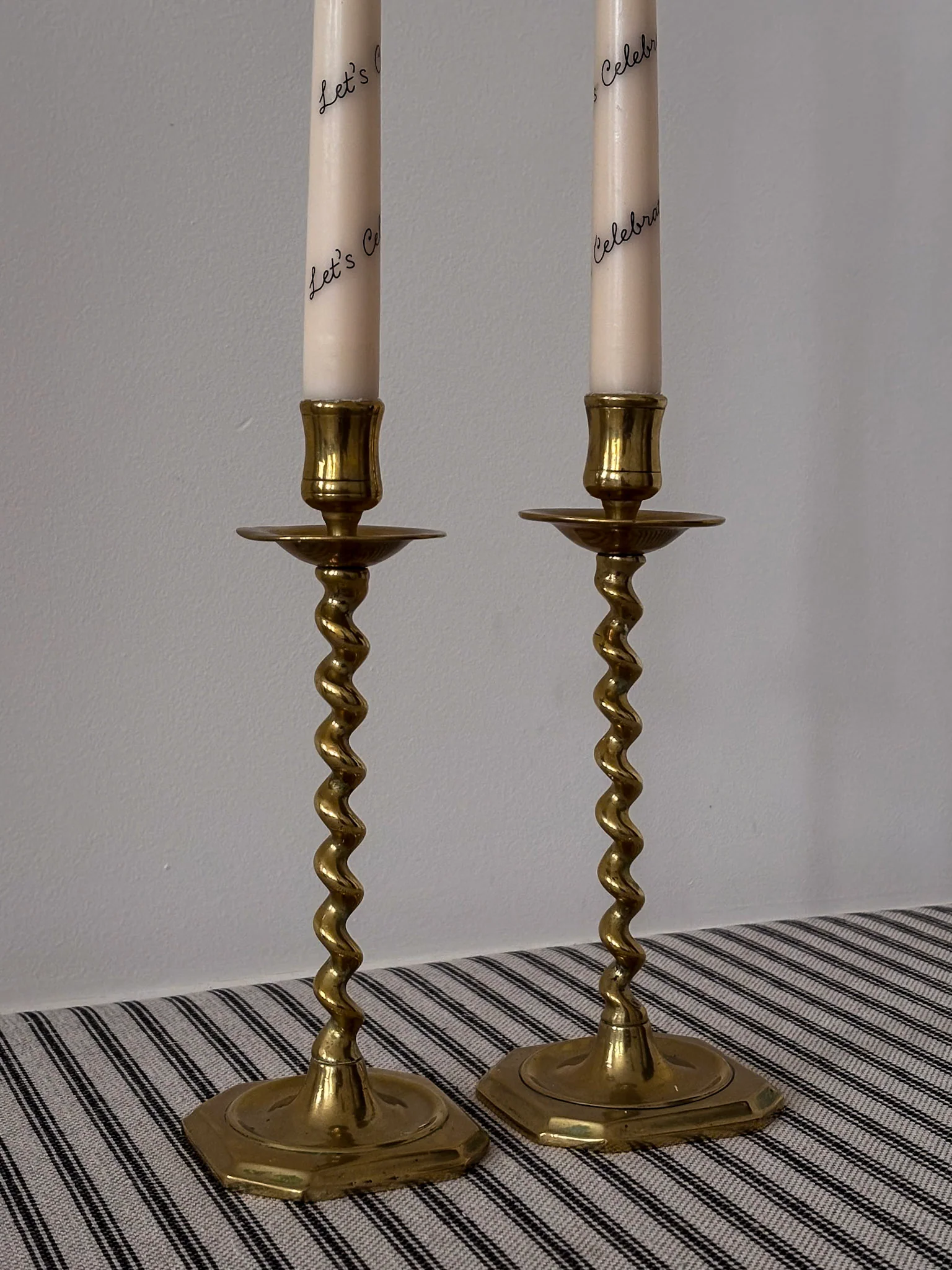 Pair of Brass Twist Candlestick Holders - Image 5