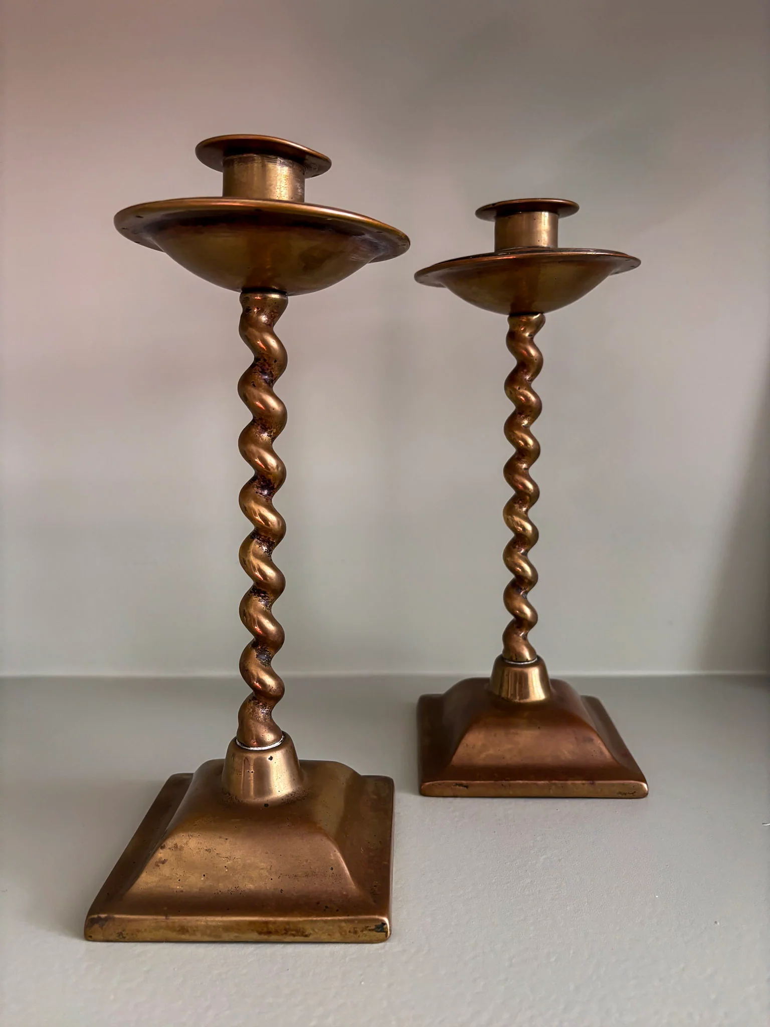 Pair of Mid-Century Brass Barley Twist Candlesticks