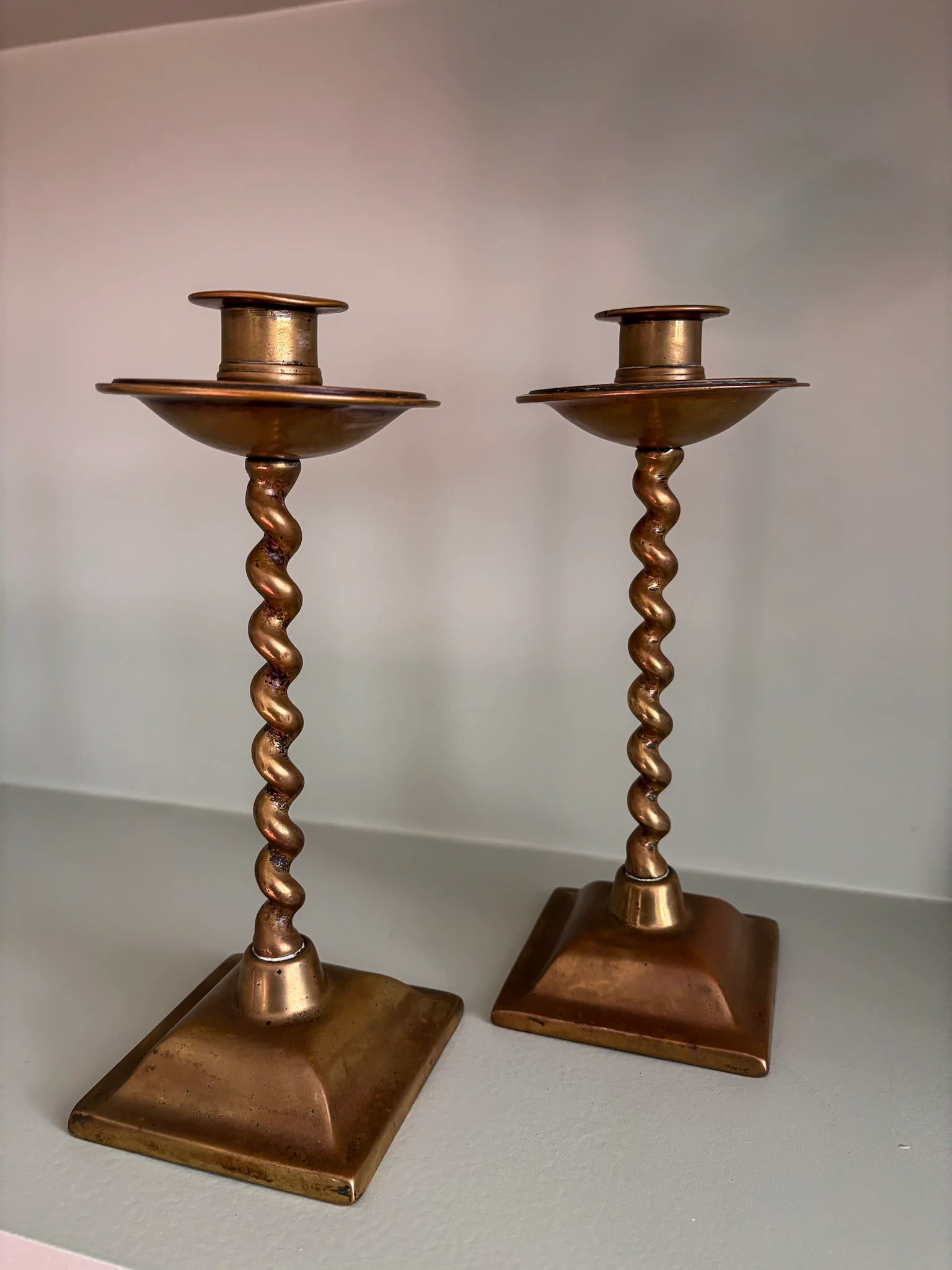 Pair of Mid-Century Brass Barley Twist Candlesticks - Image 2