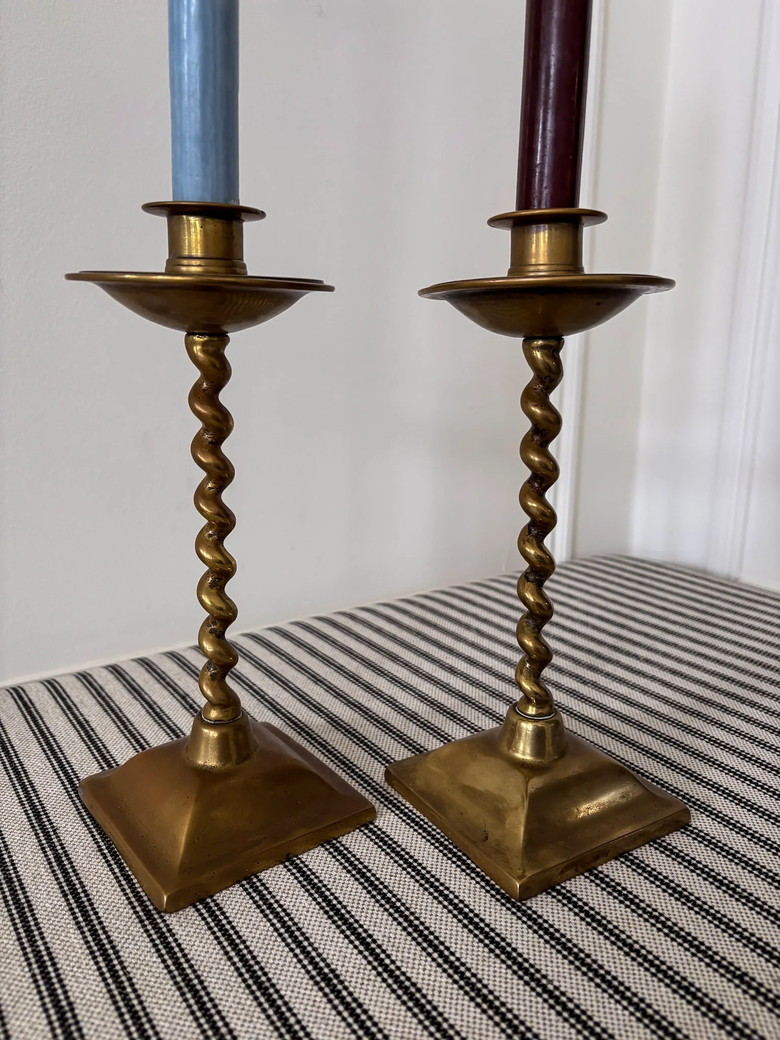 Pair of Mid-Century Brass Barley Twist Candlesticks - Image 8