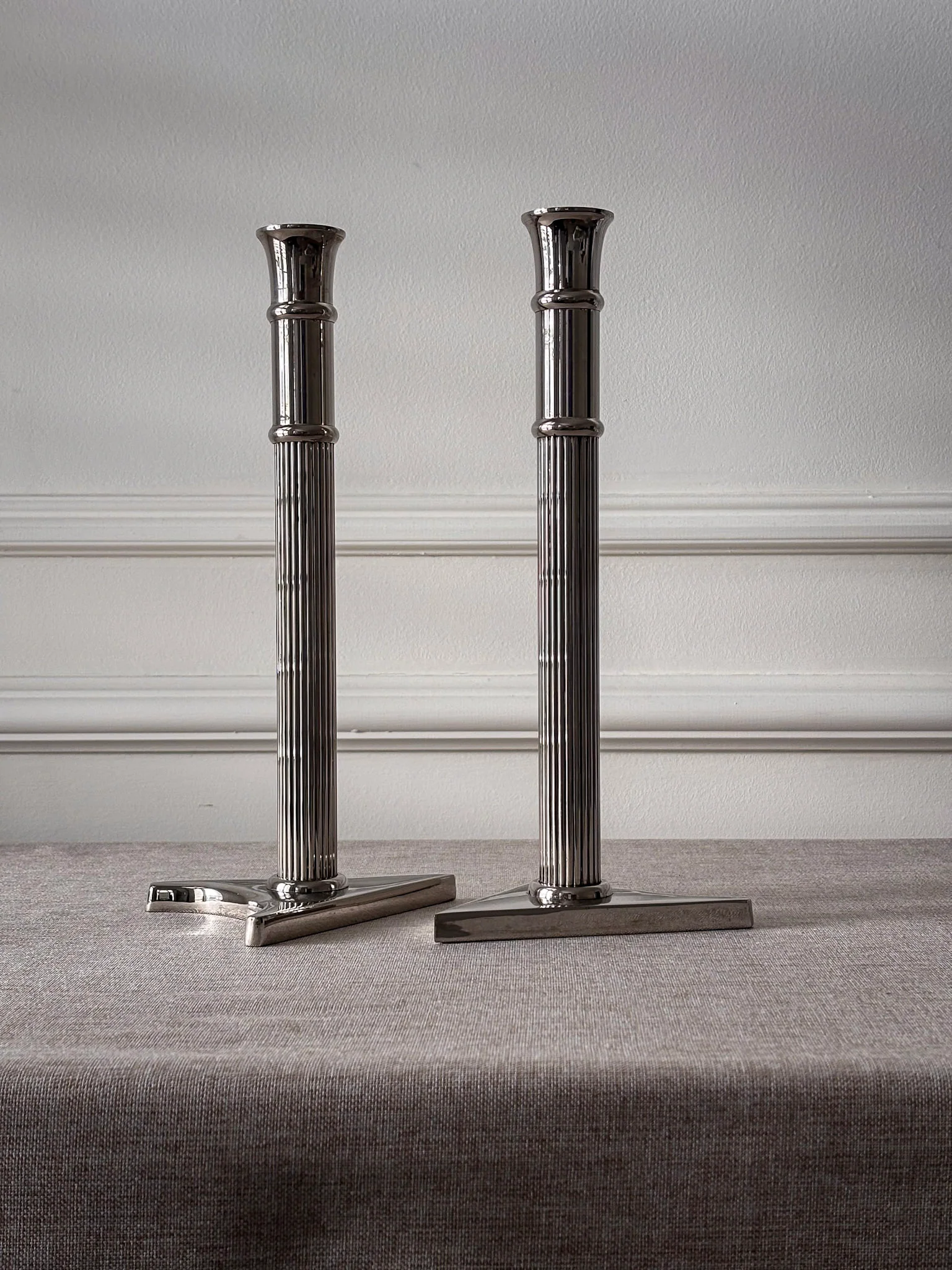 Pair of Silver-Tone Triangular Base Candlesticks - Image 2