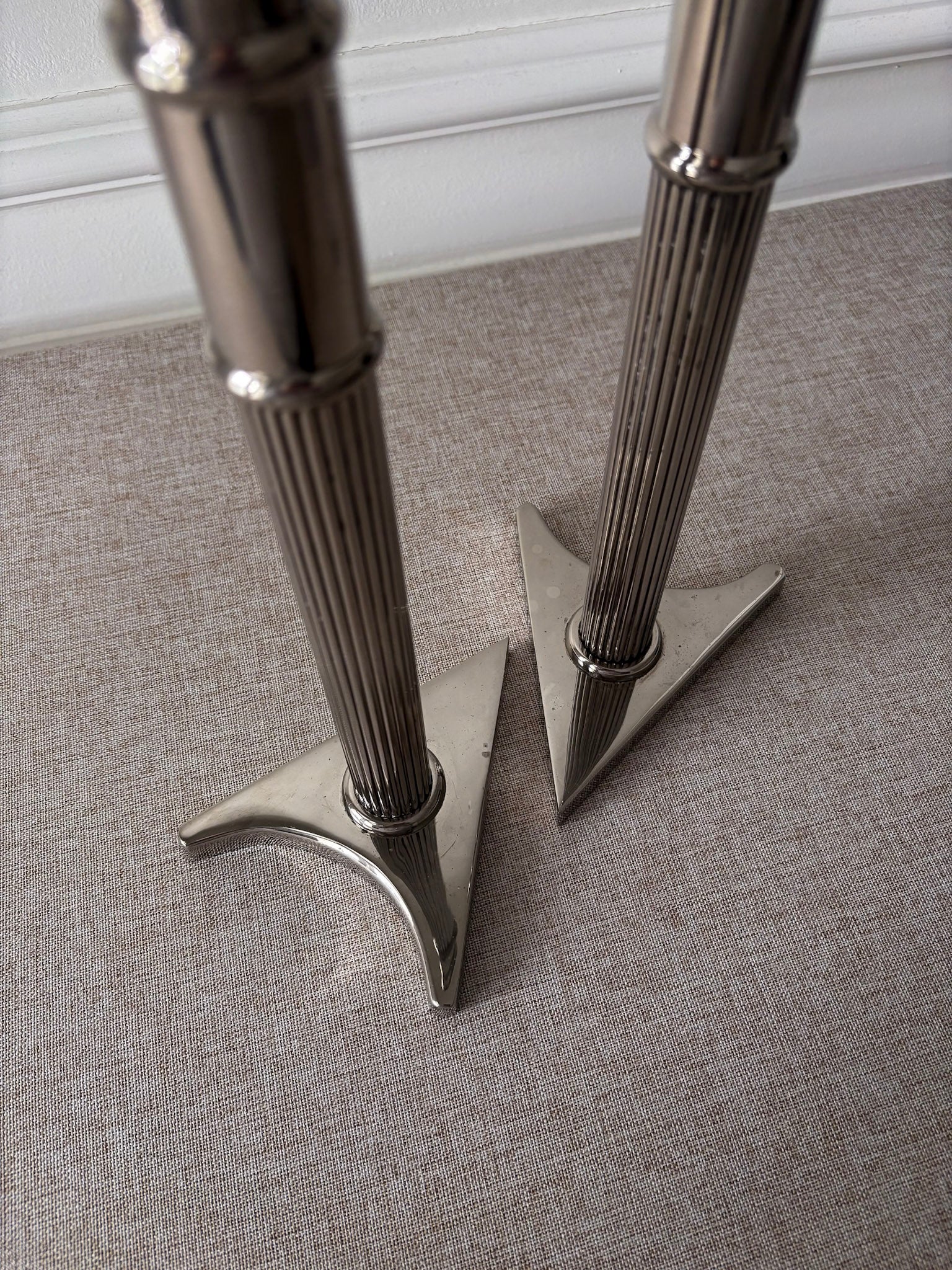 Pair of Silver-Tone Triangular Base Candlesticks - Image 3