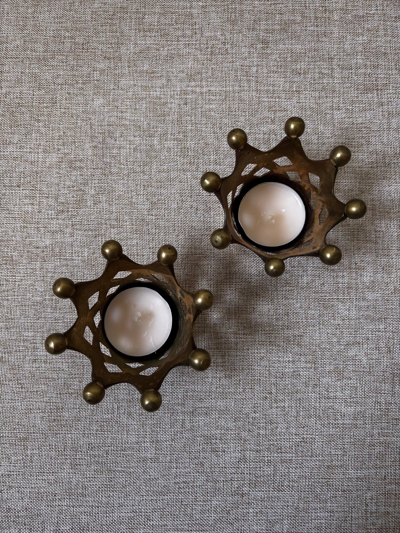 Pair of Vintage Brass Crown Candle Holders | Sculptural Brass Tealight Holders - Image 3