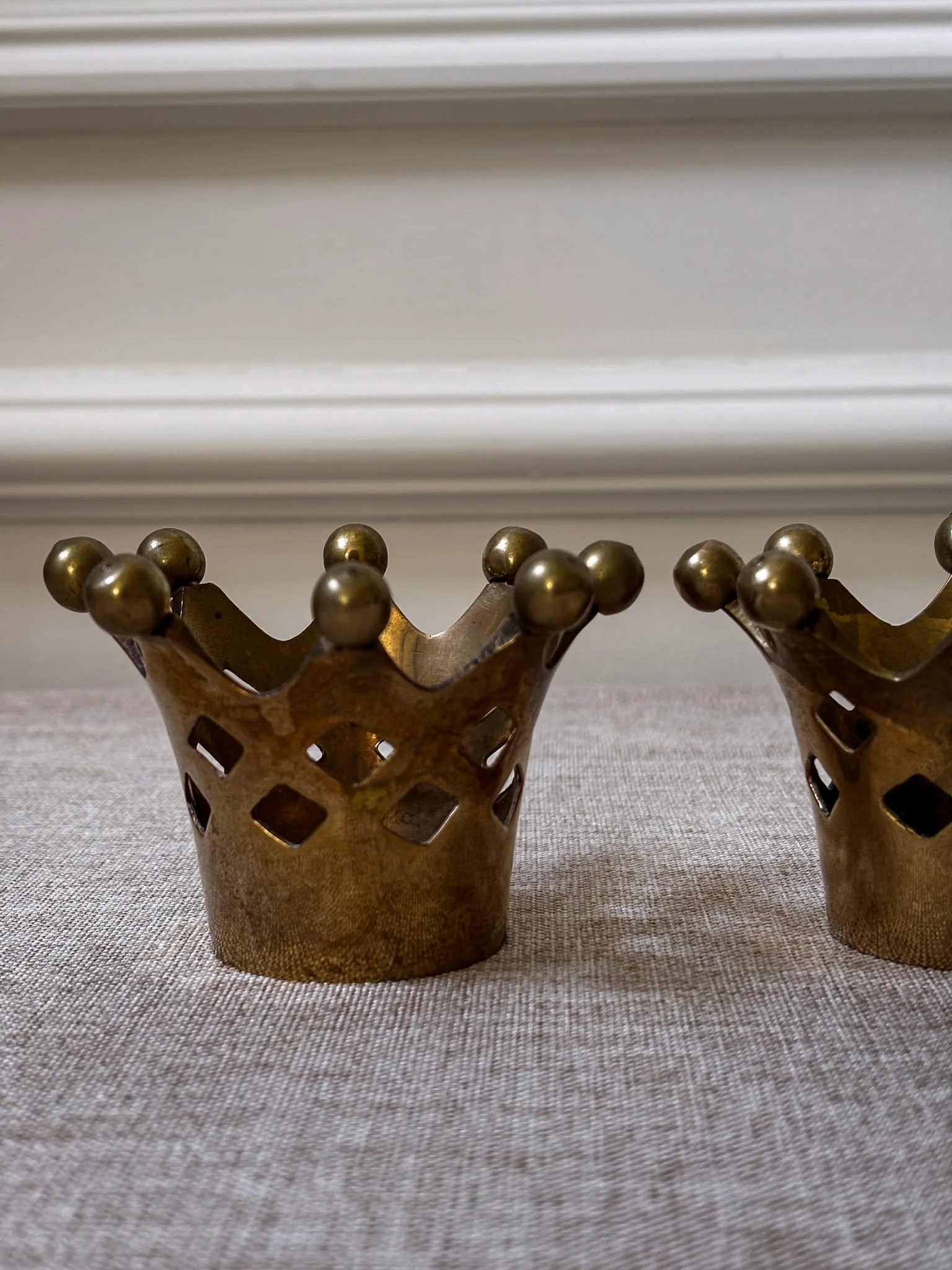 Pair of Vintage Brass Crown Candle Holders | Sculptural Brass Tealight Holders - Image 8