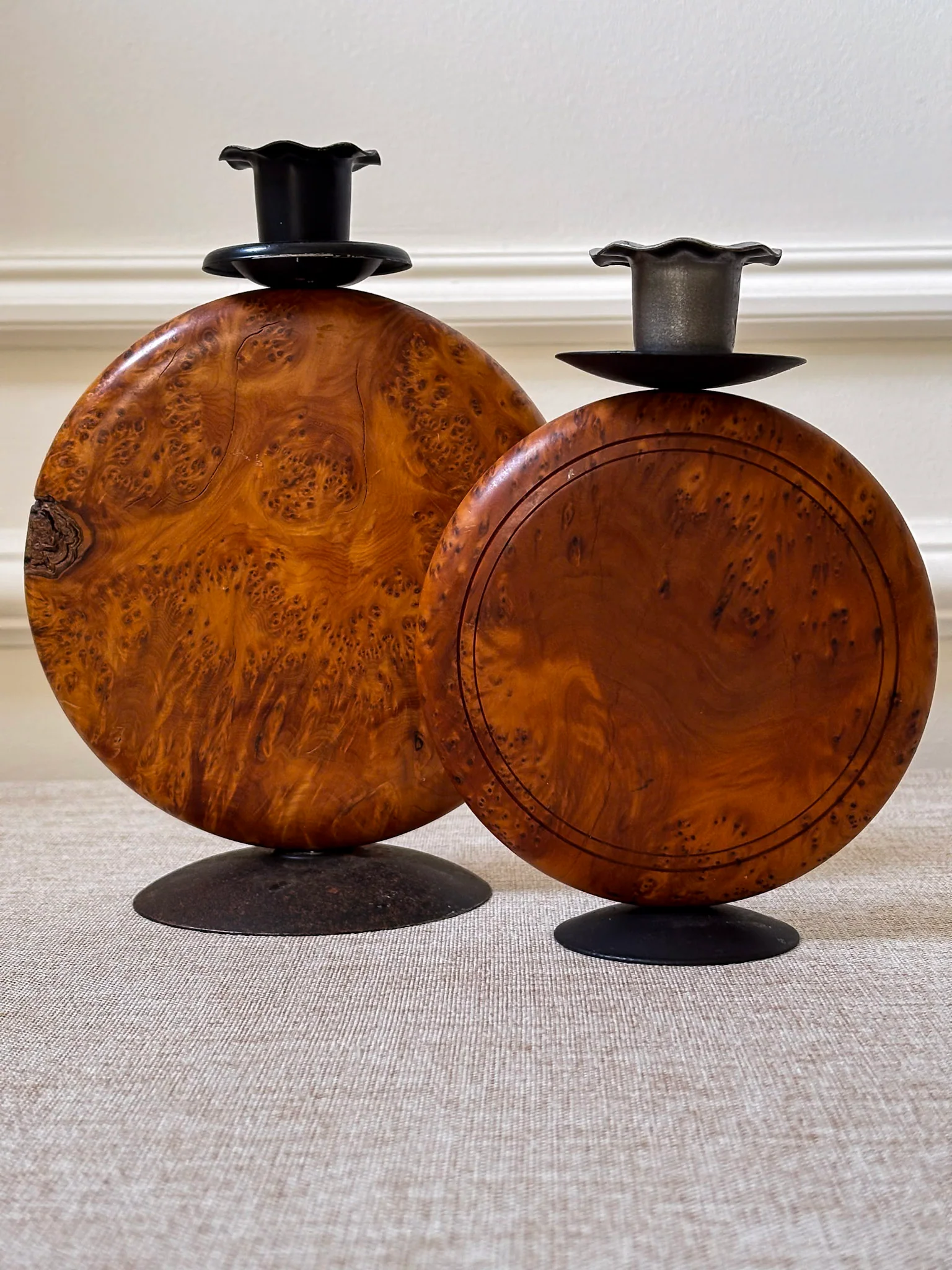 Pair of Vintage Burr Wood Candlesticks | Ripple Edge Sculptural Candle Holders - Image 10