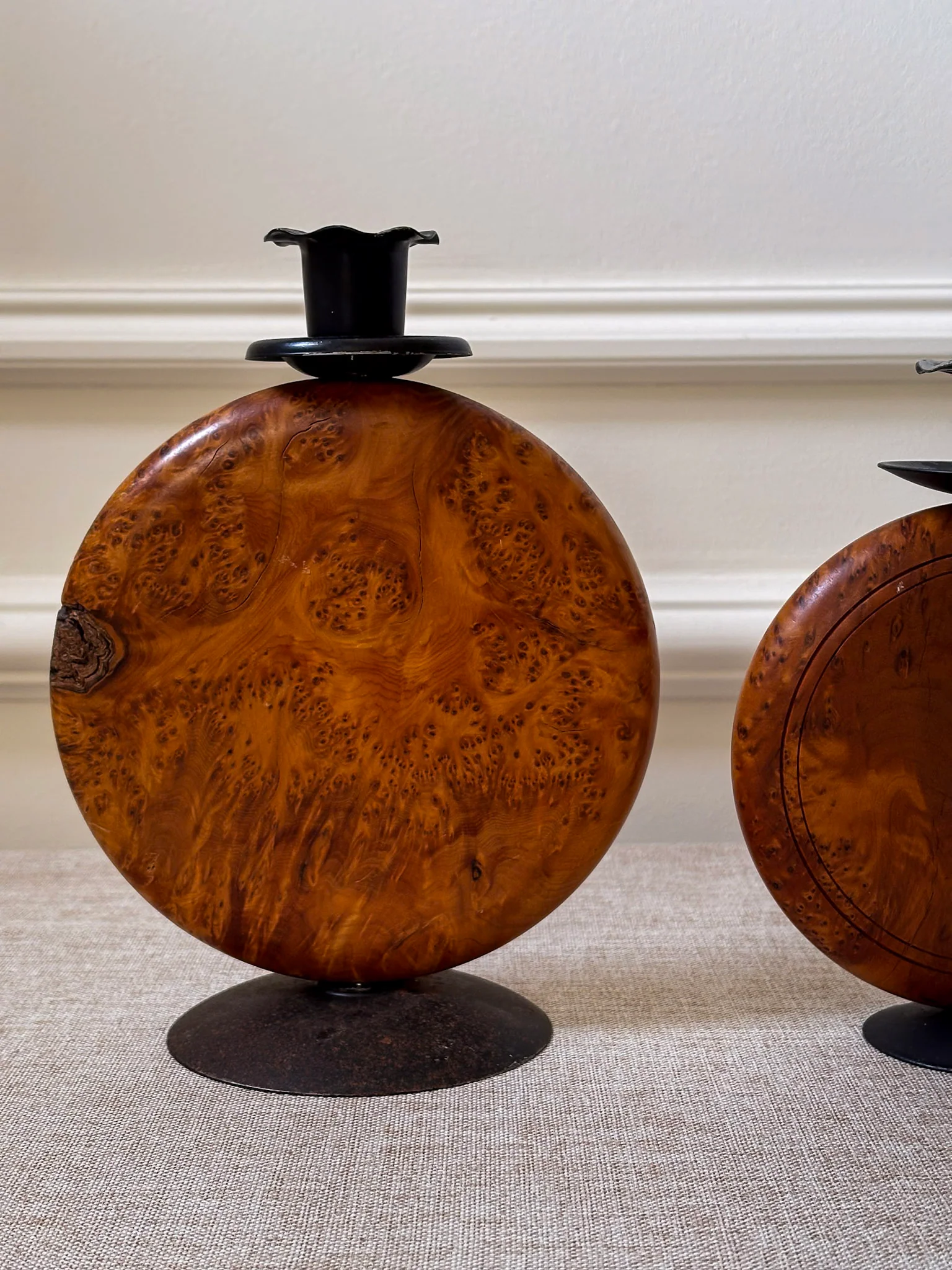 Pair of Vintage Burr Wood Candlesticks | Ripple Edge Sculptural Candle Holders - Image 11