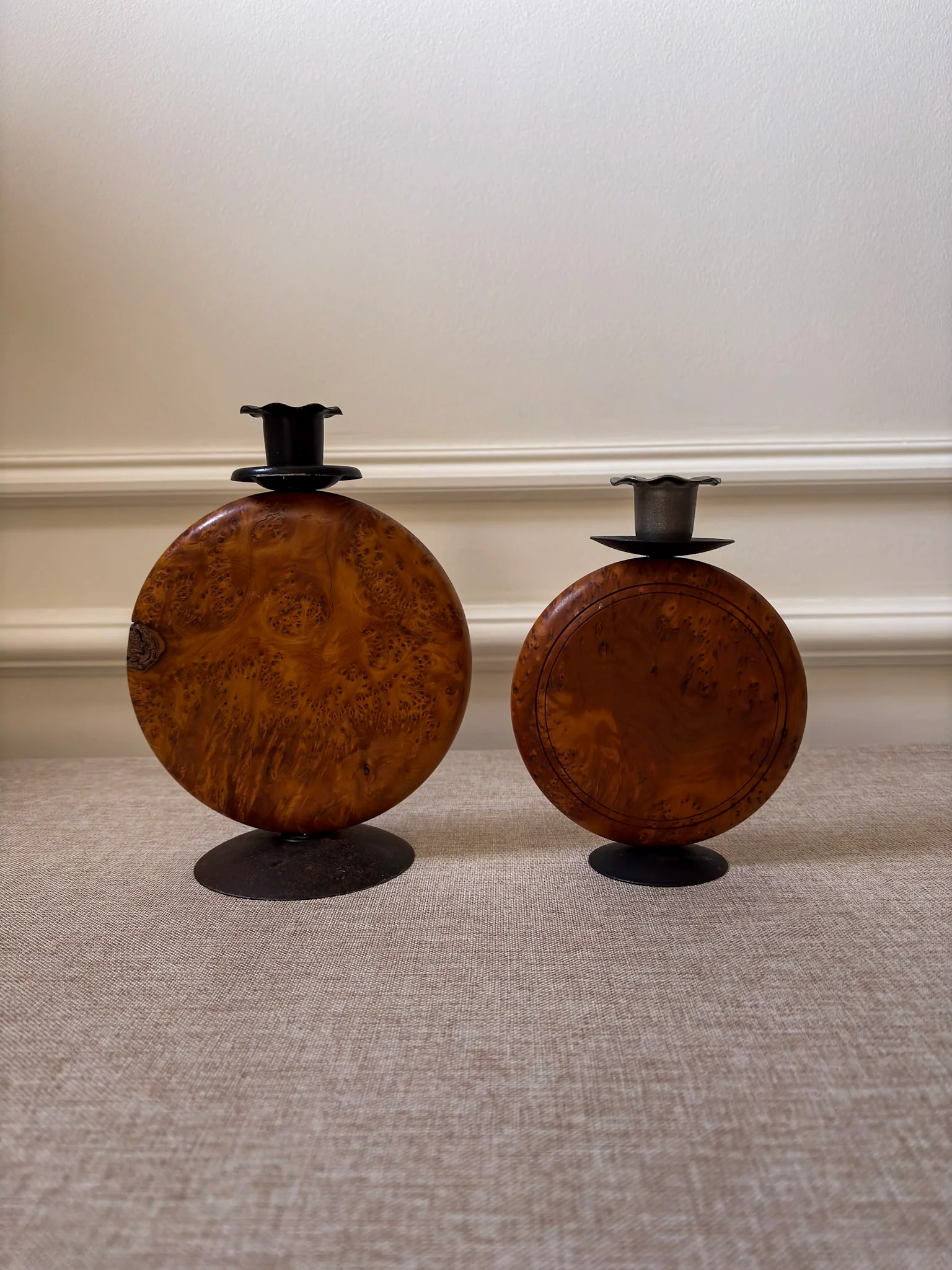 Pair of Vintage Burr Wood Candlesticks | Ripple Edge Sculptural Candle Holders - Image 12