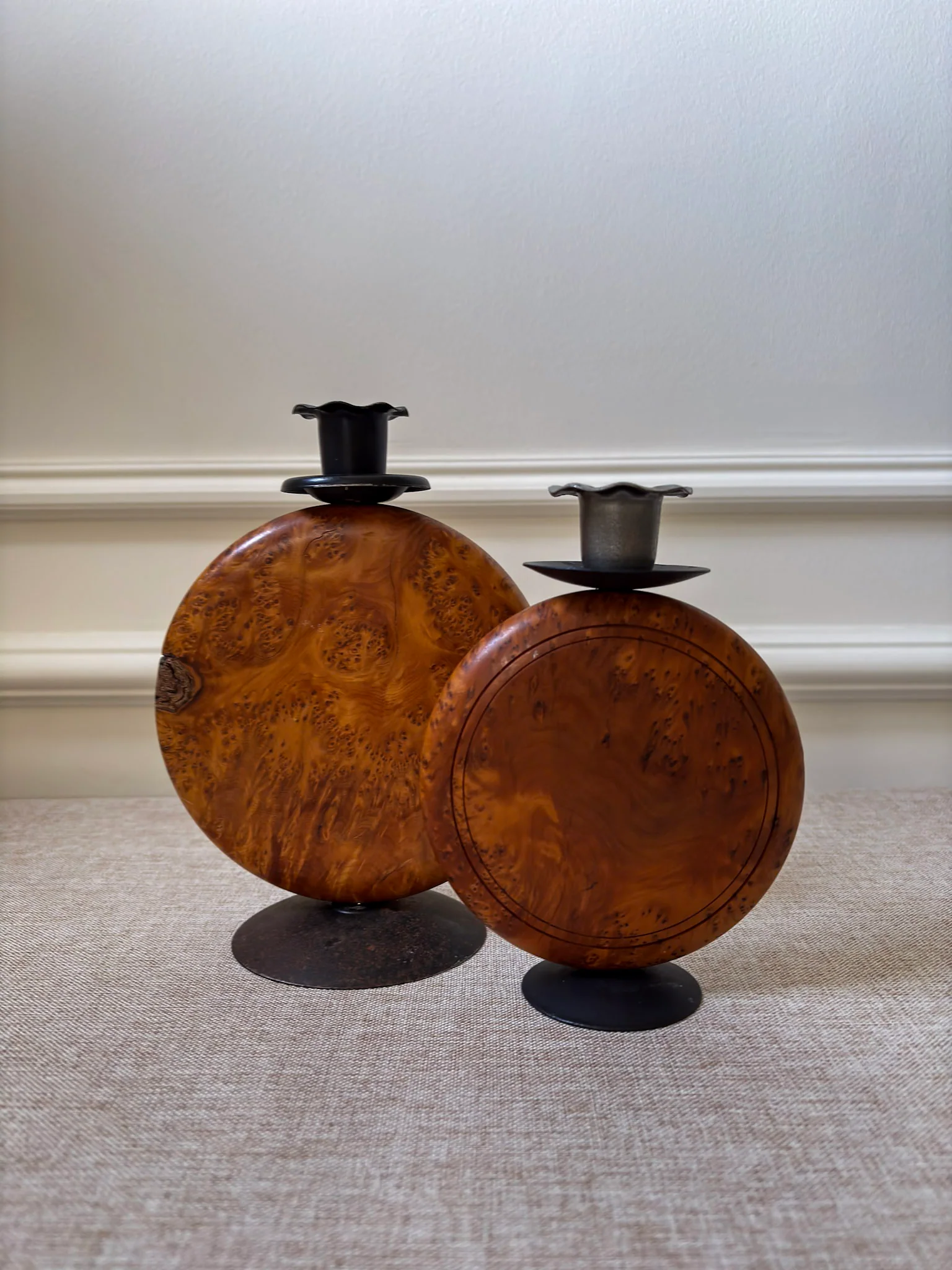 Pair of Vintage Burr Wood Candlesticks | Ripple Edge Sculptural Candle Holders - Image 13