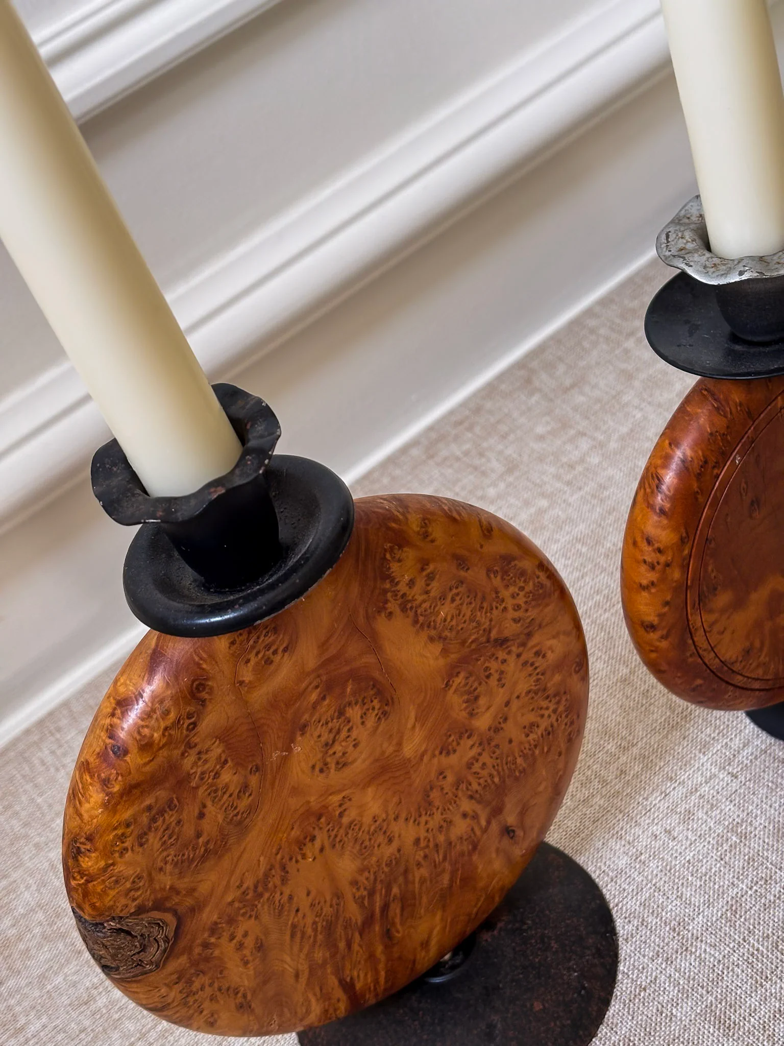 Pair of Vintage Burr Wood Candlesticks | Ripple Edge Sculptural Candle Holders - Image 3
