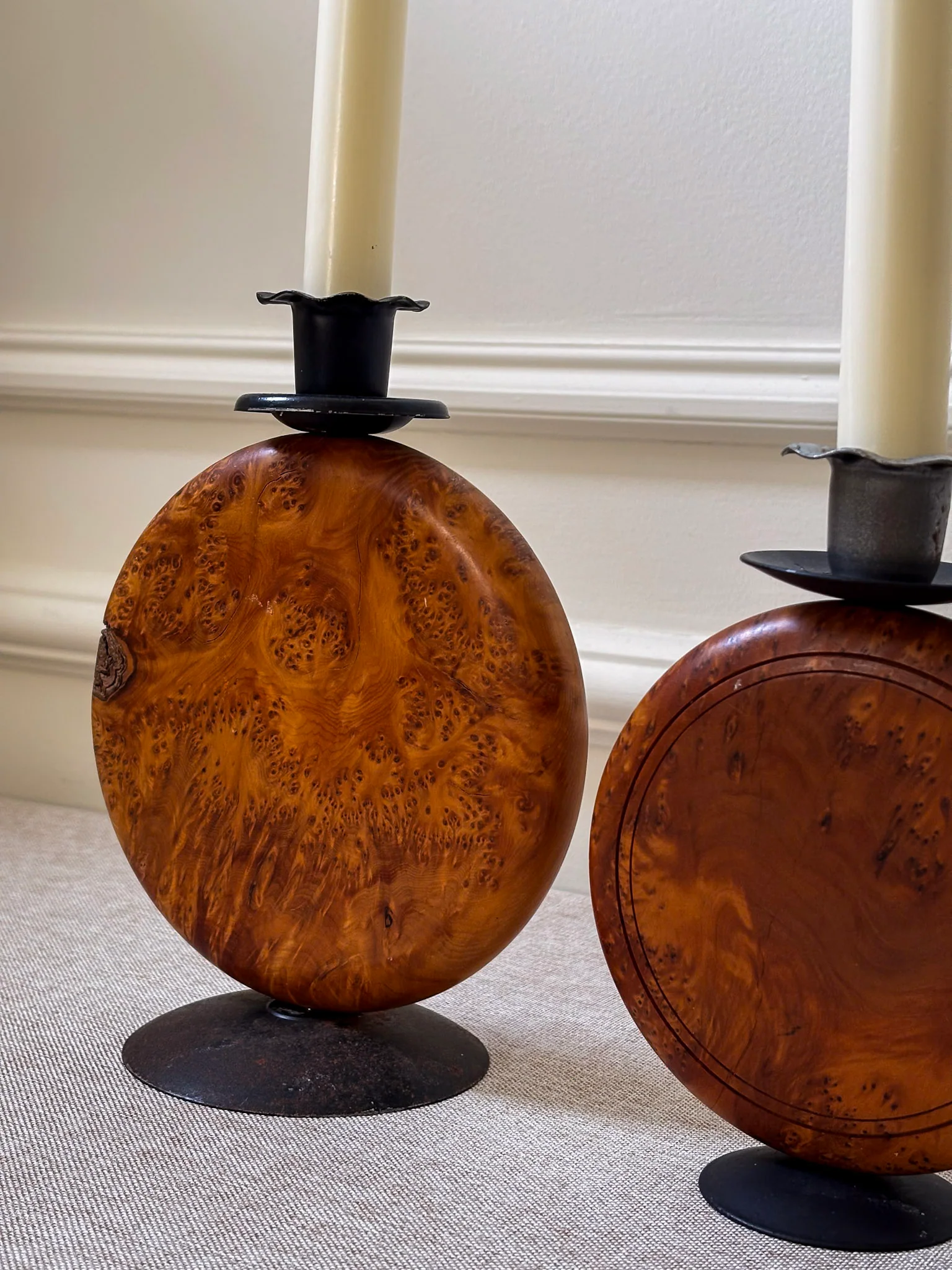 Pair of Vintage Burr Wood Candlesticks | Ripple Edge Sculptural Candle Holders - Image 4