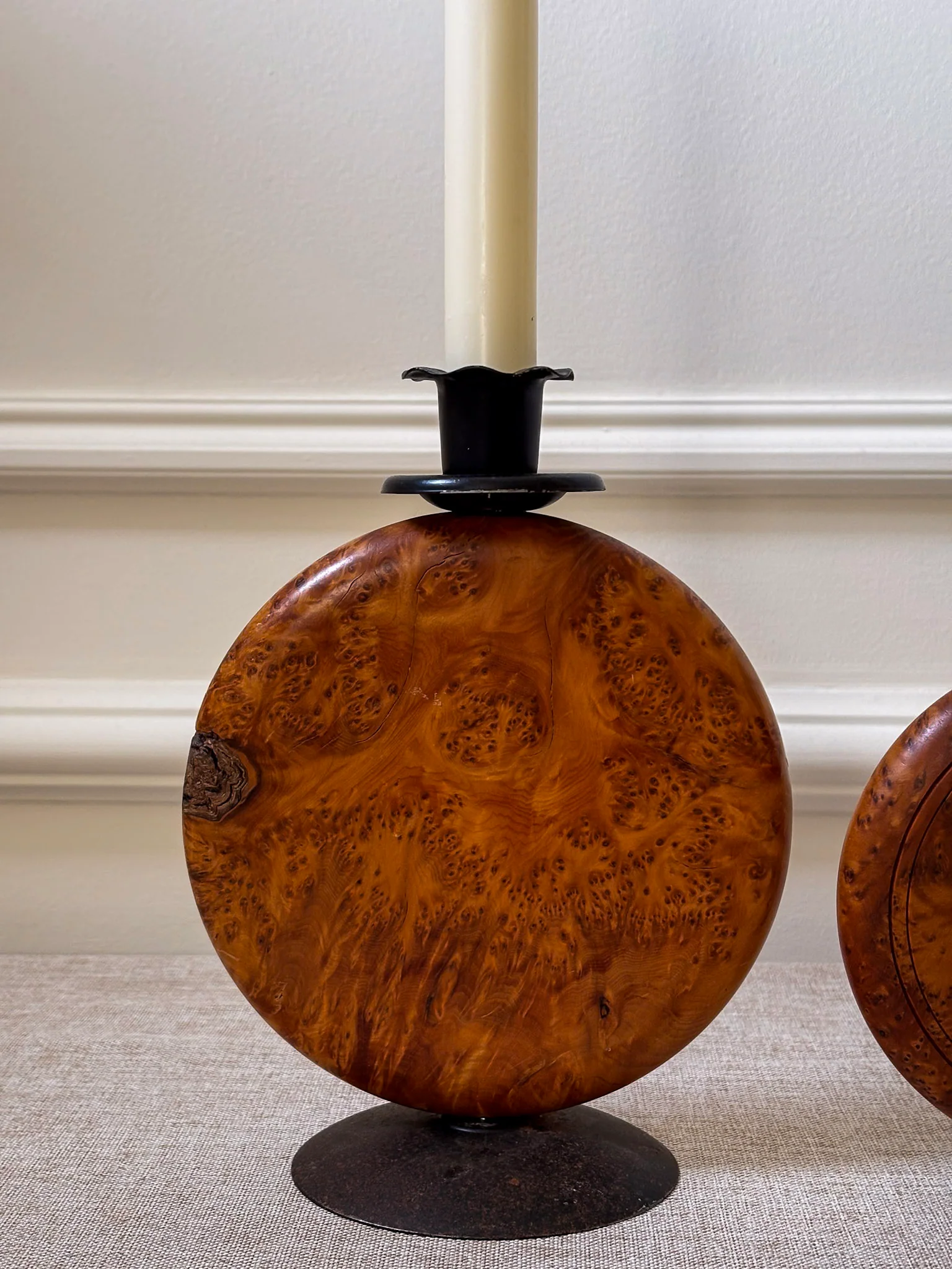 Pair of Vintage Burr Wood Candlesticks | Ripple Edge Sculptural Candle Holders - Image 5