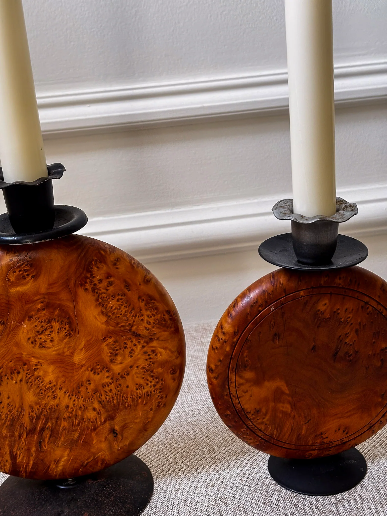 Pair of Vintage Burr Wood Candlesticks | Ripple Edge Sculptural Candle Holders - Image 6