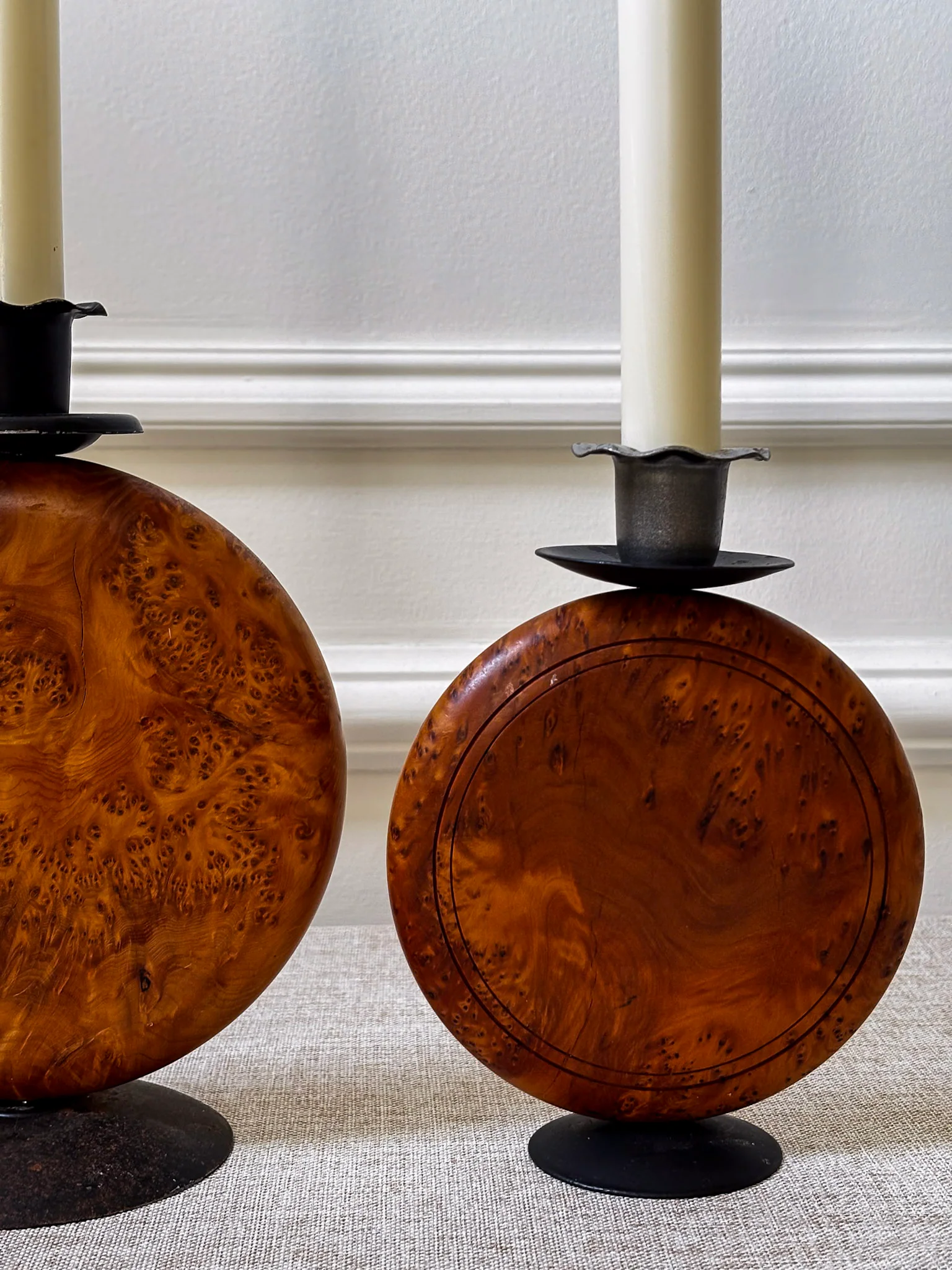 Pair of Vintage Burr Wood Candlesticks | Ripple Edge Sculptural Candle Holders - Image 7