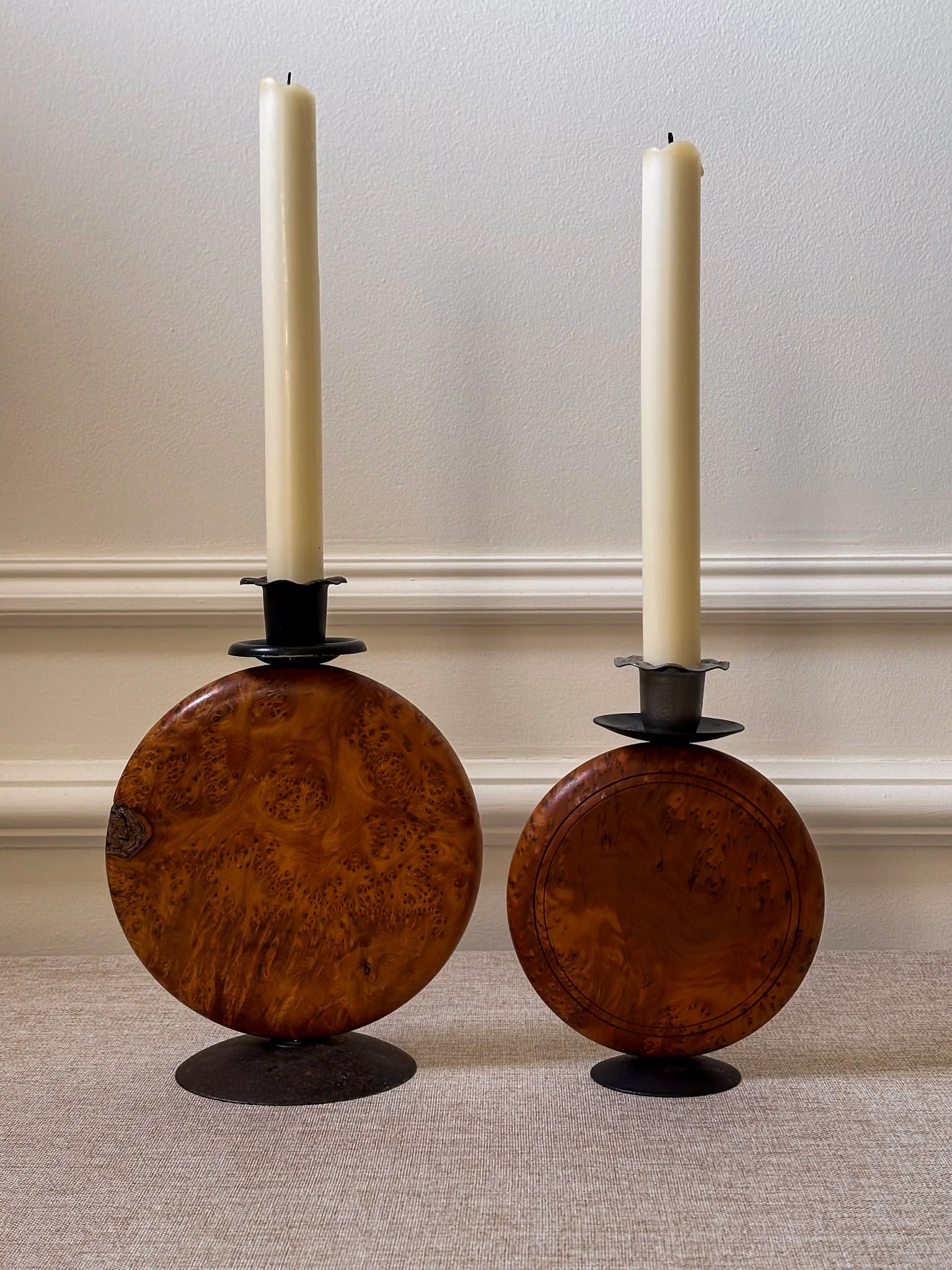 Pair of Vintage Burr Wood Candlesticks | Ripple Edge Sculptural Candle Holders - Image 8