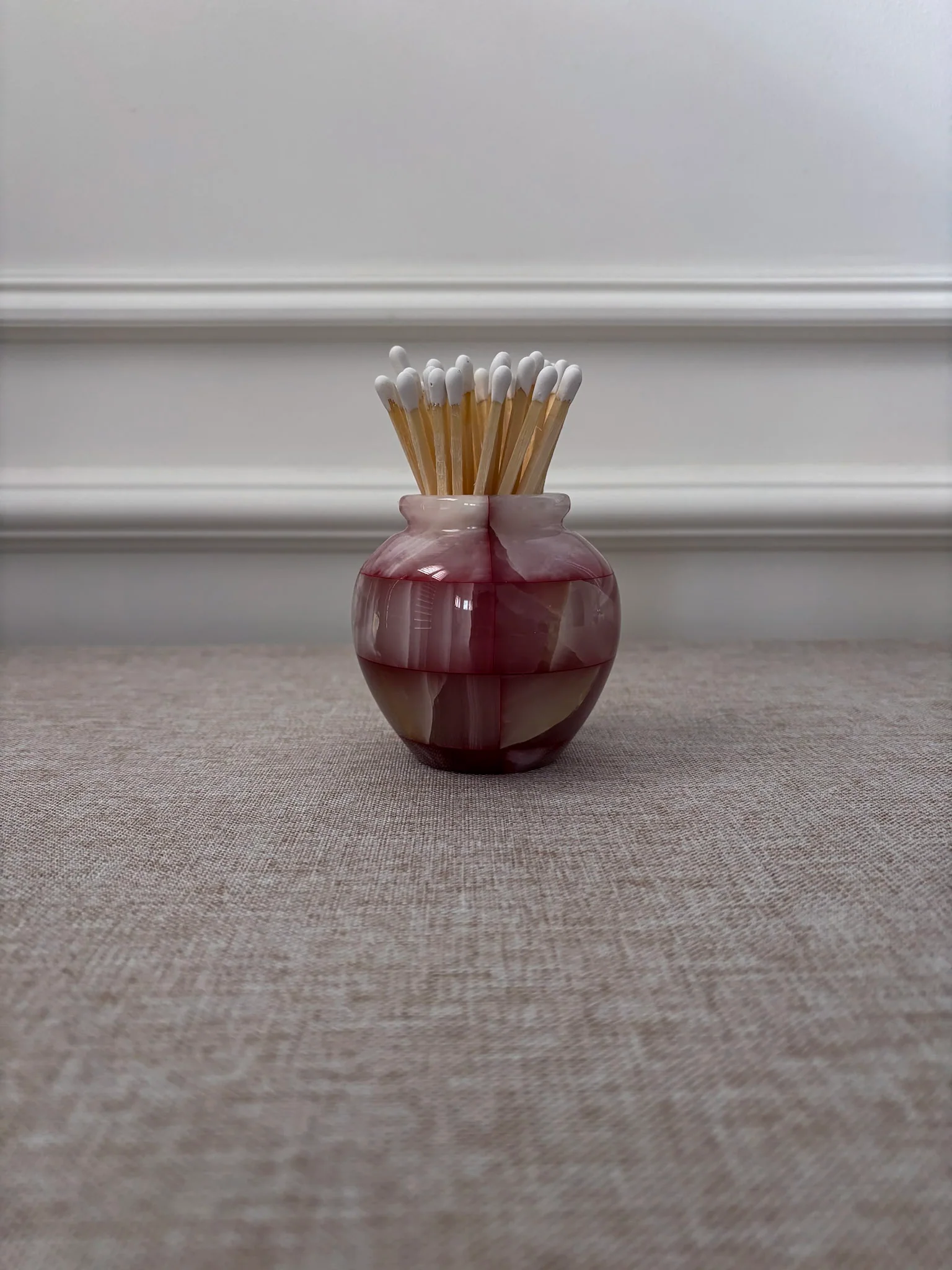 Pink Onyx Matchstick Holder Checked Stone Pot - Image 8