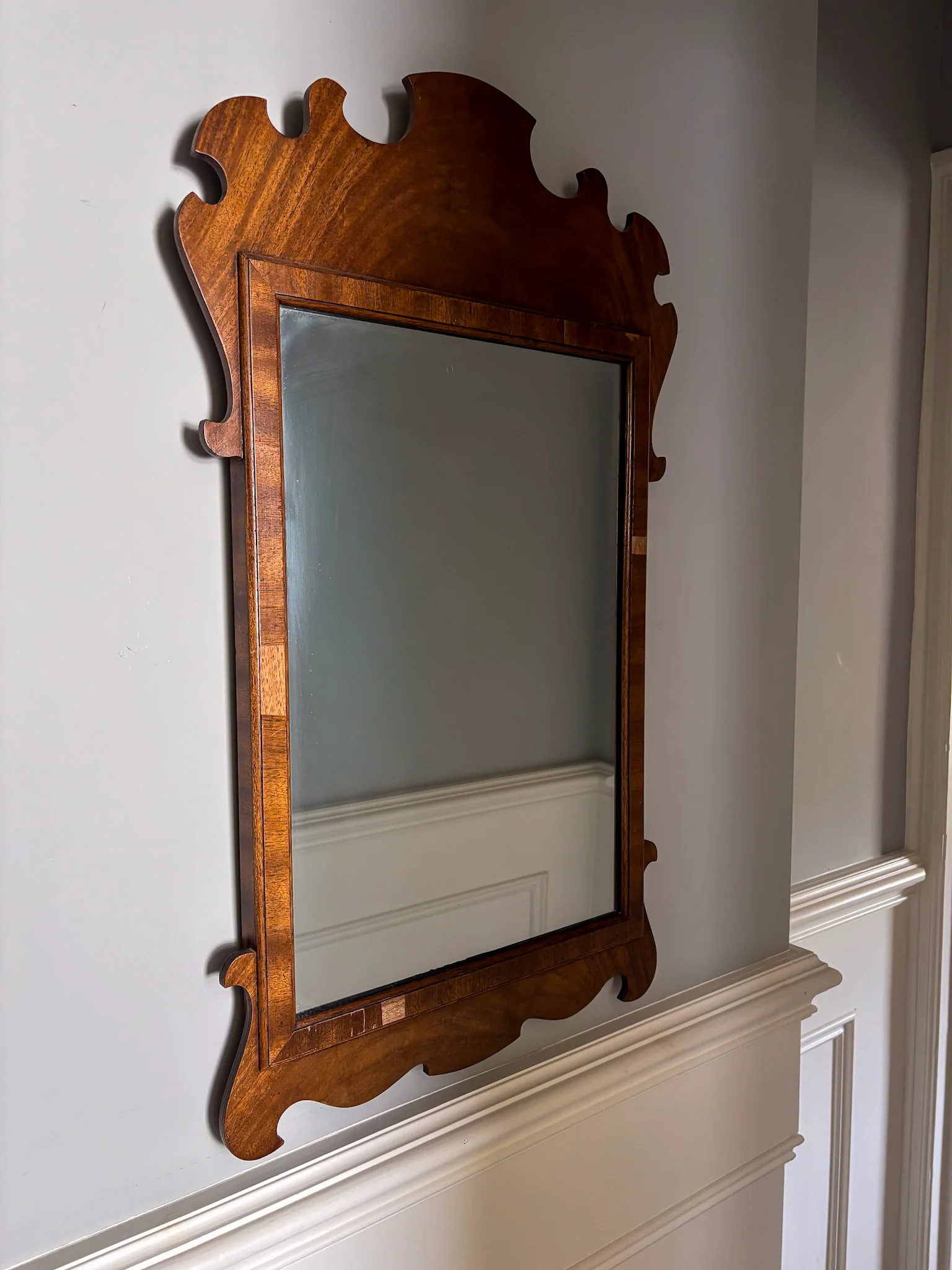 Reprodux Chippendale Revival Mirror | English Walnut Veneer Wall Mirror - Image 7