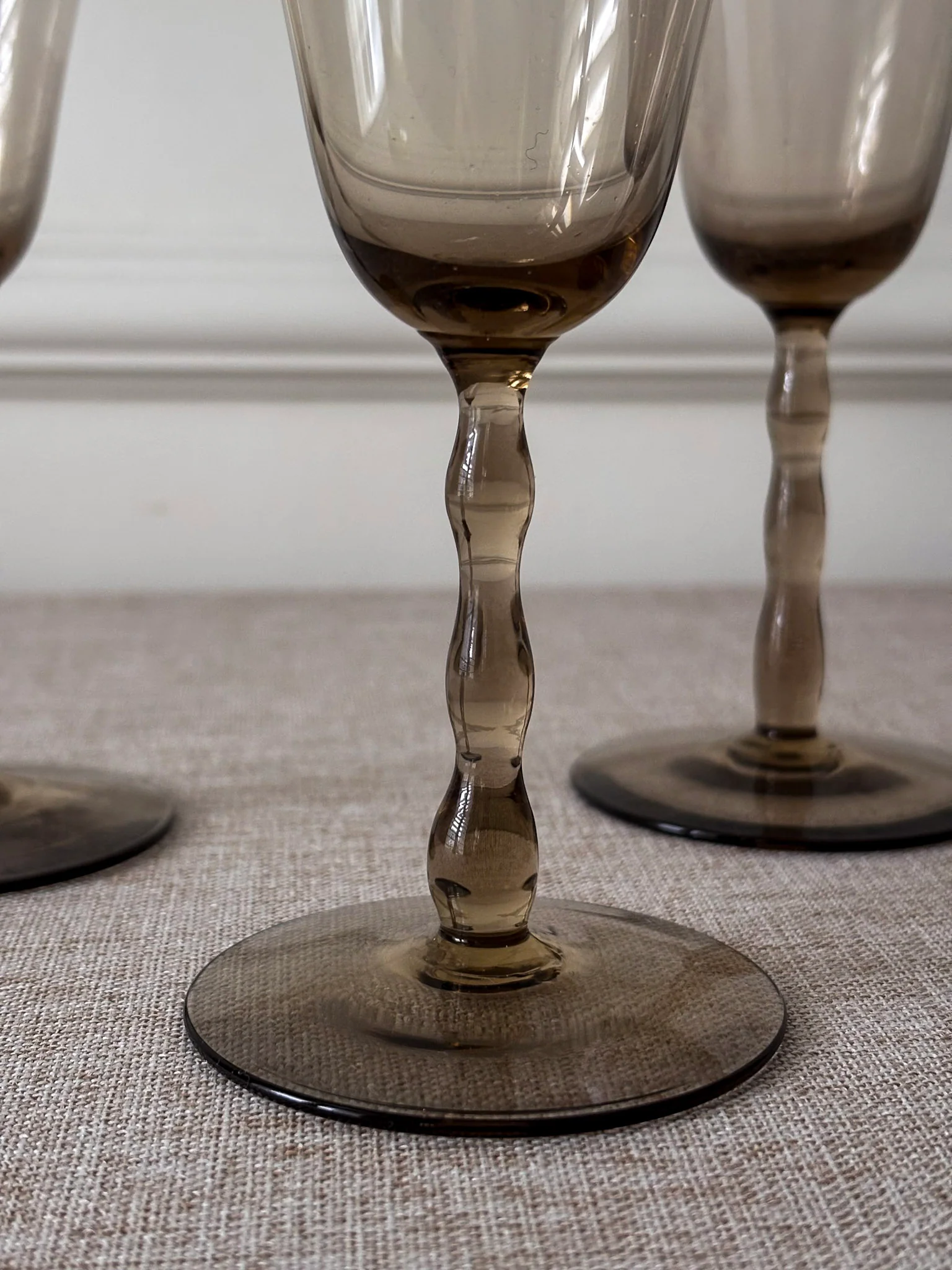 Set of 4 Orrefors “Astrid Sampe” Smoky Bobbin Stem Wine Glasses - Image 3
