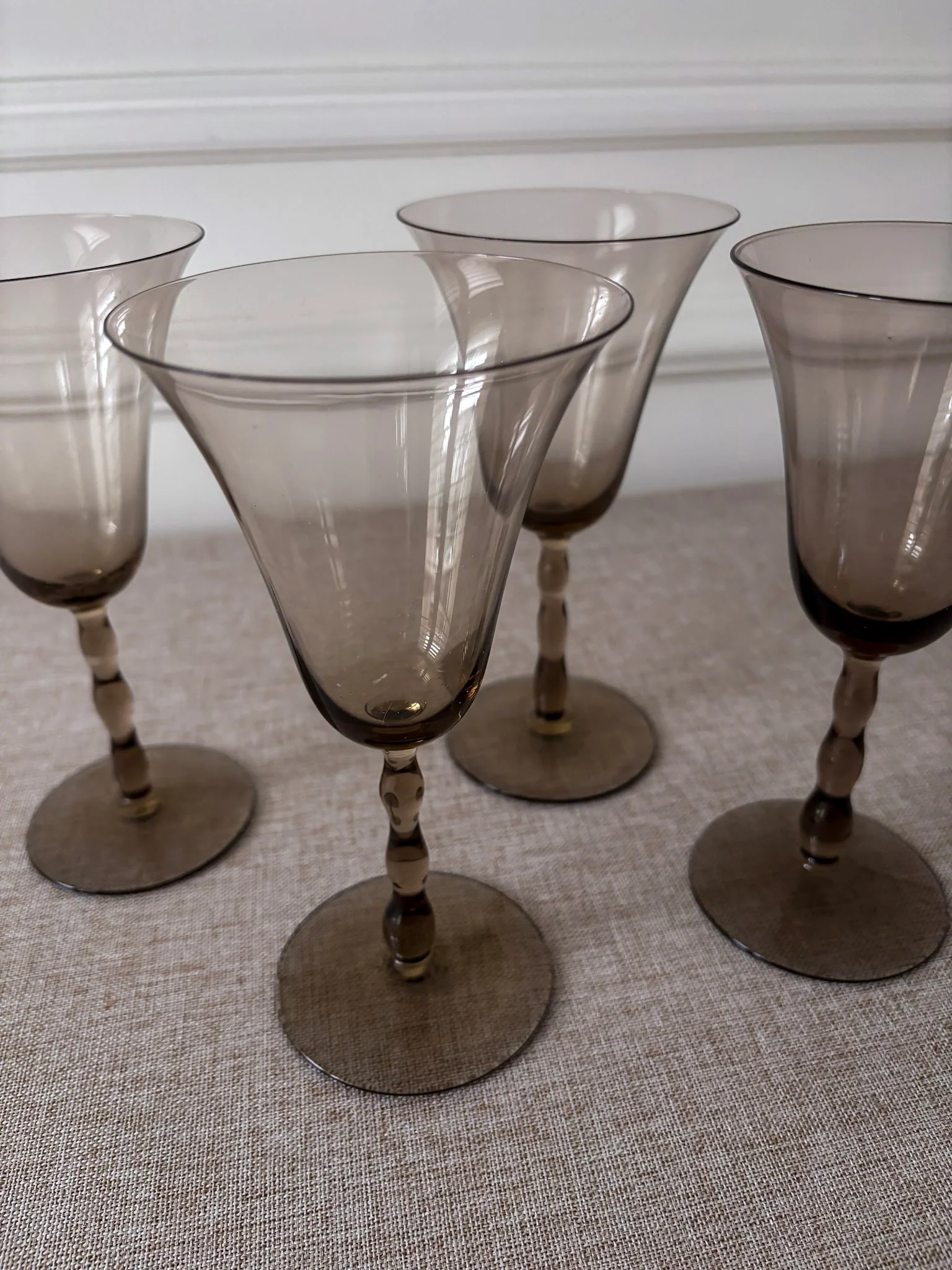 Set of 4 Orrefors “Astrid Sampe” Smoky Bobbin Stem Wine Glasses - Image 5