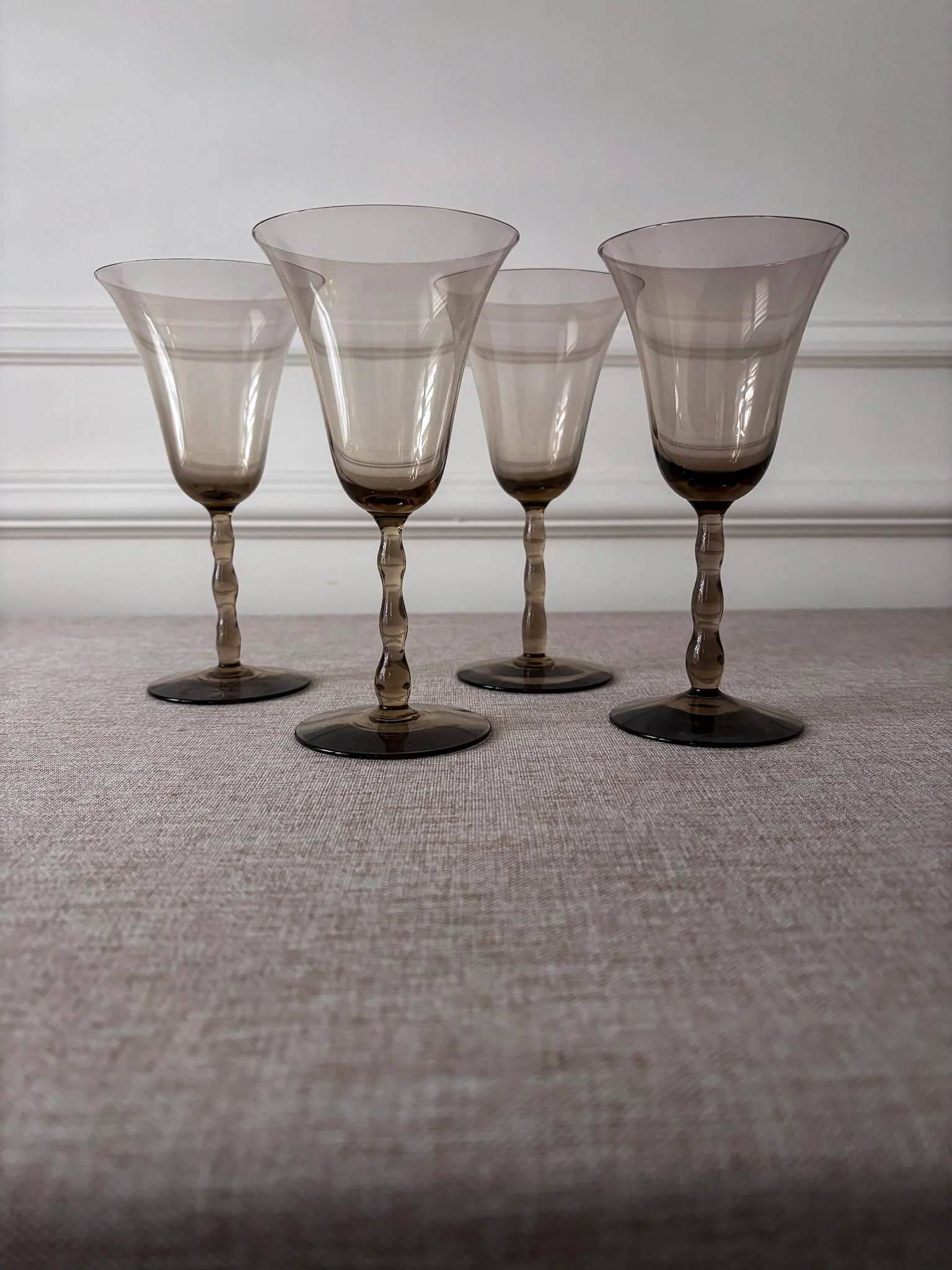 Set of 4 Orrefors “Astrid Sampe” Smoky Bobbin Stem Wine Glasses - Image 6