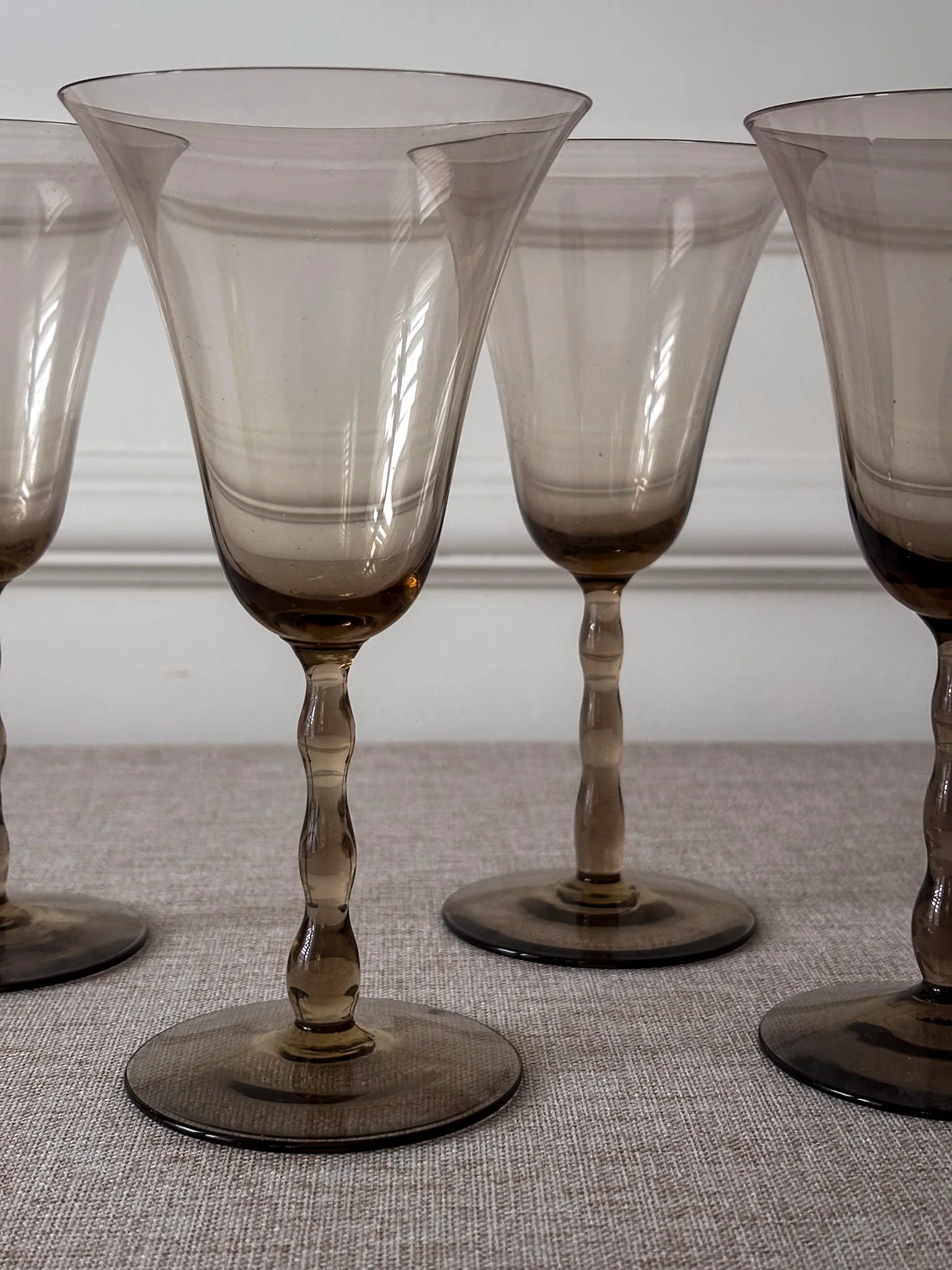 Set of 4 Orrefors “Astrid Sampe” Smoky Bobbin Stem Wine Glasses - Image 7