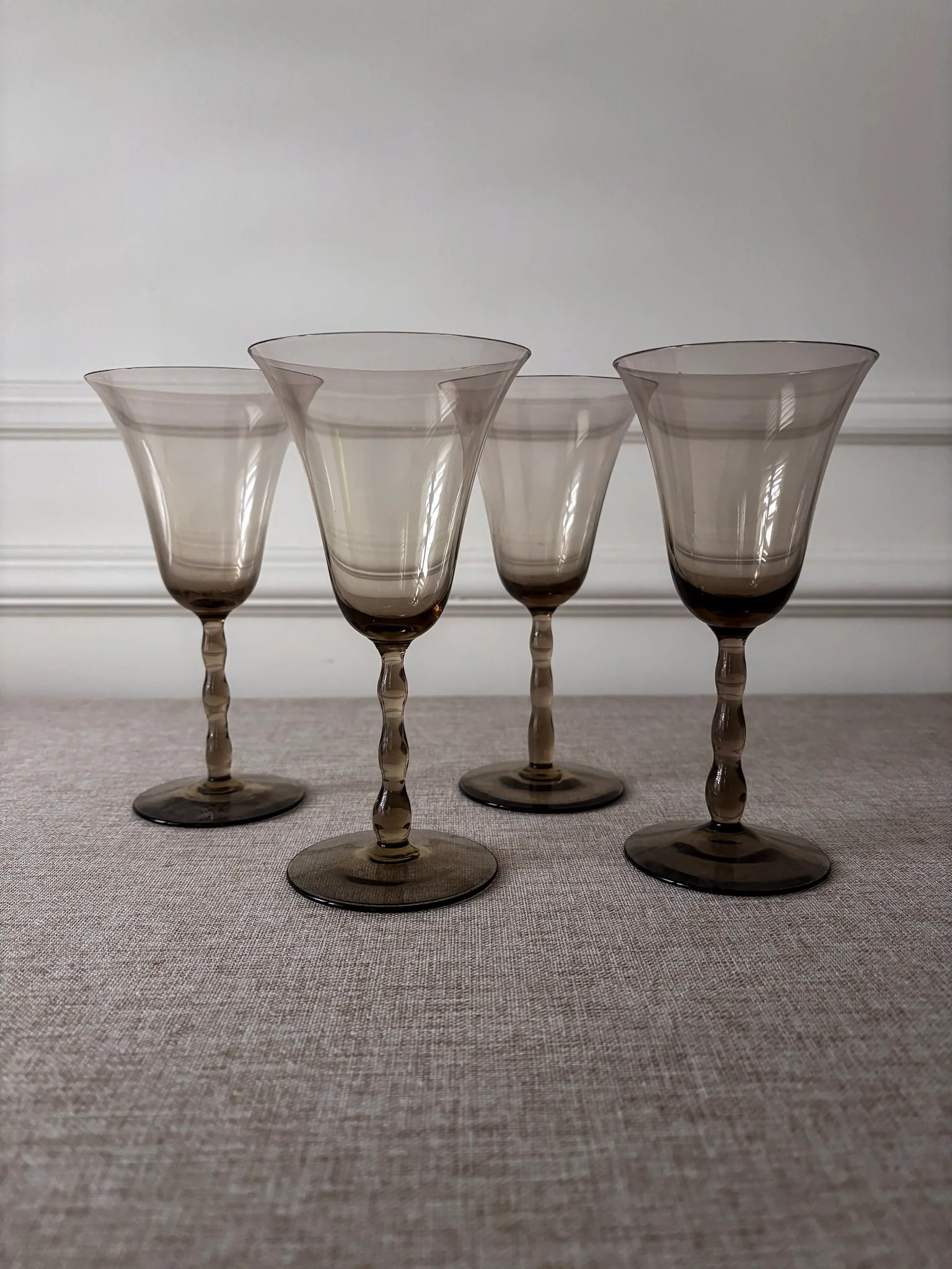 Set of 4 Orrefors “Astrid Sampe” Smoky Bobbin Stem Wine Glasses - Image 8