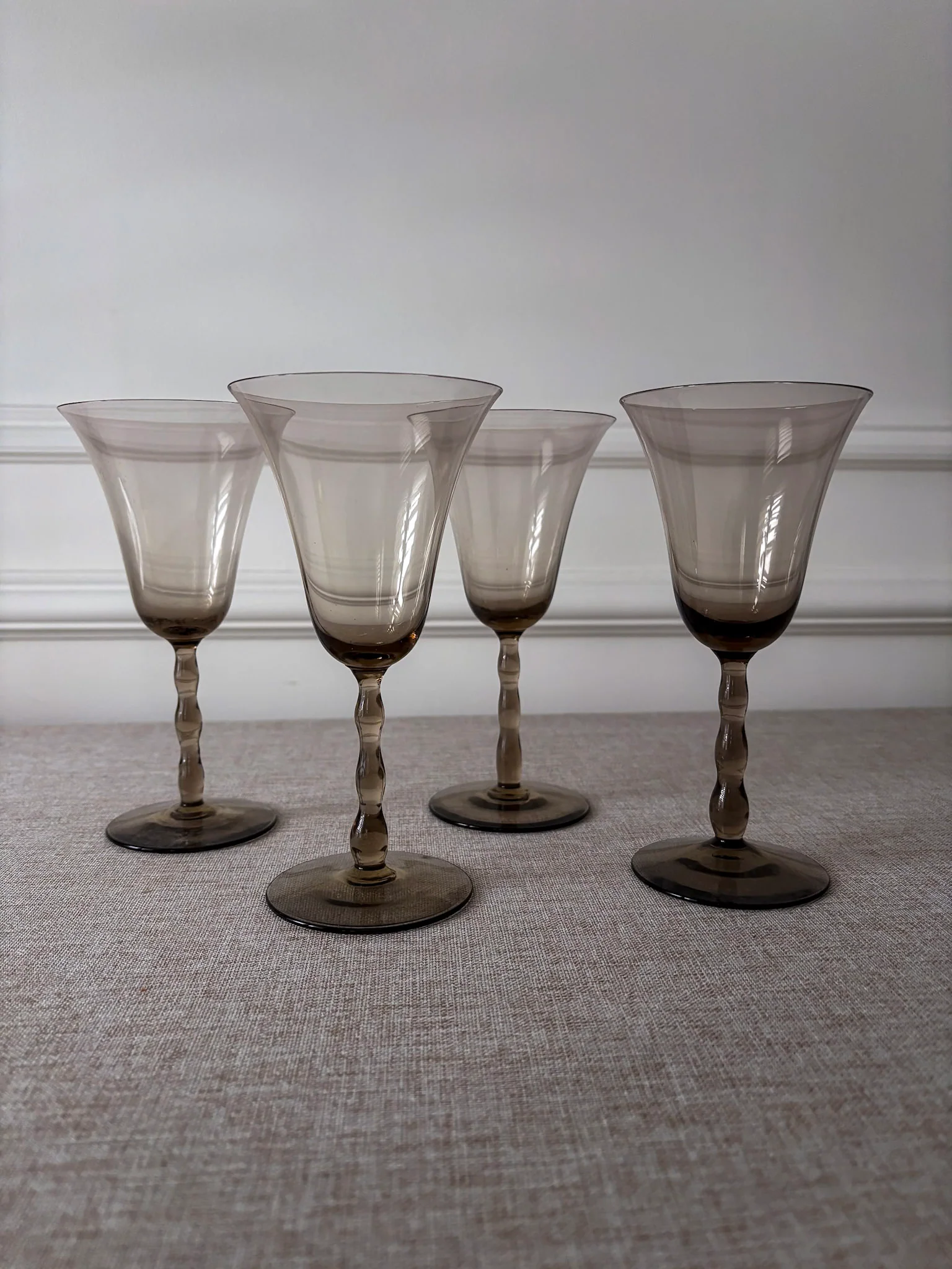 Set of 4 Orrefors “Astrid Sampe” Smoky Bobbin Stem Wine Glasses - Image 9
