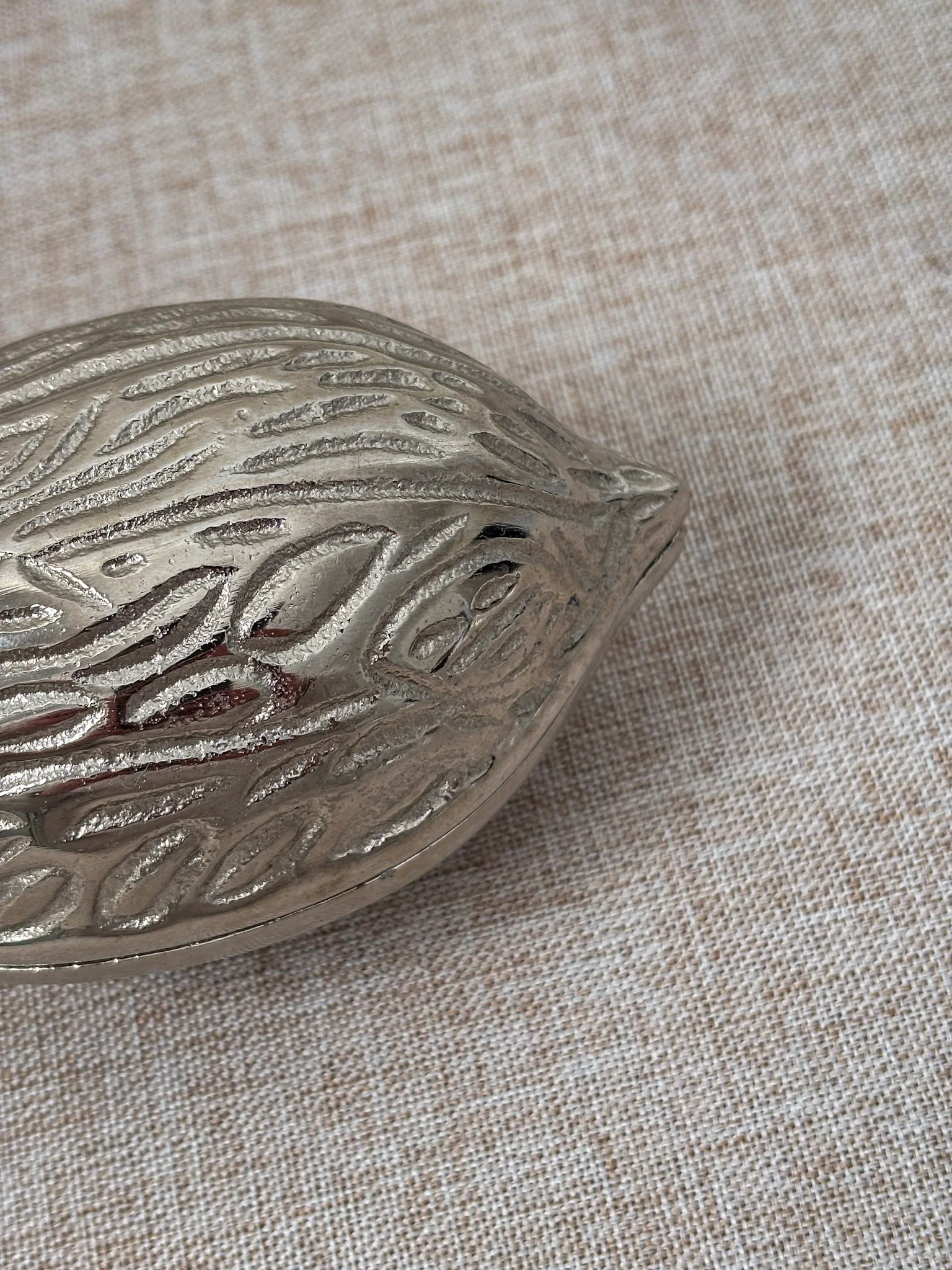 Silver Metal Walnut Trinket Box, Decorative Storage Dish with Lid - Image 3