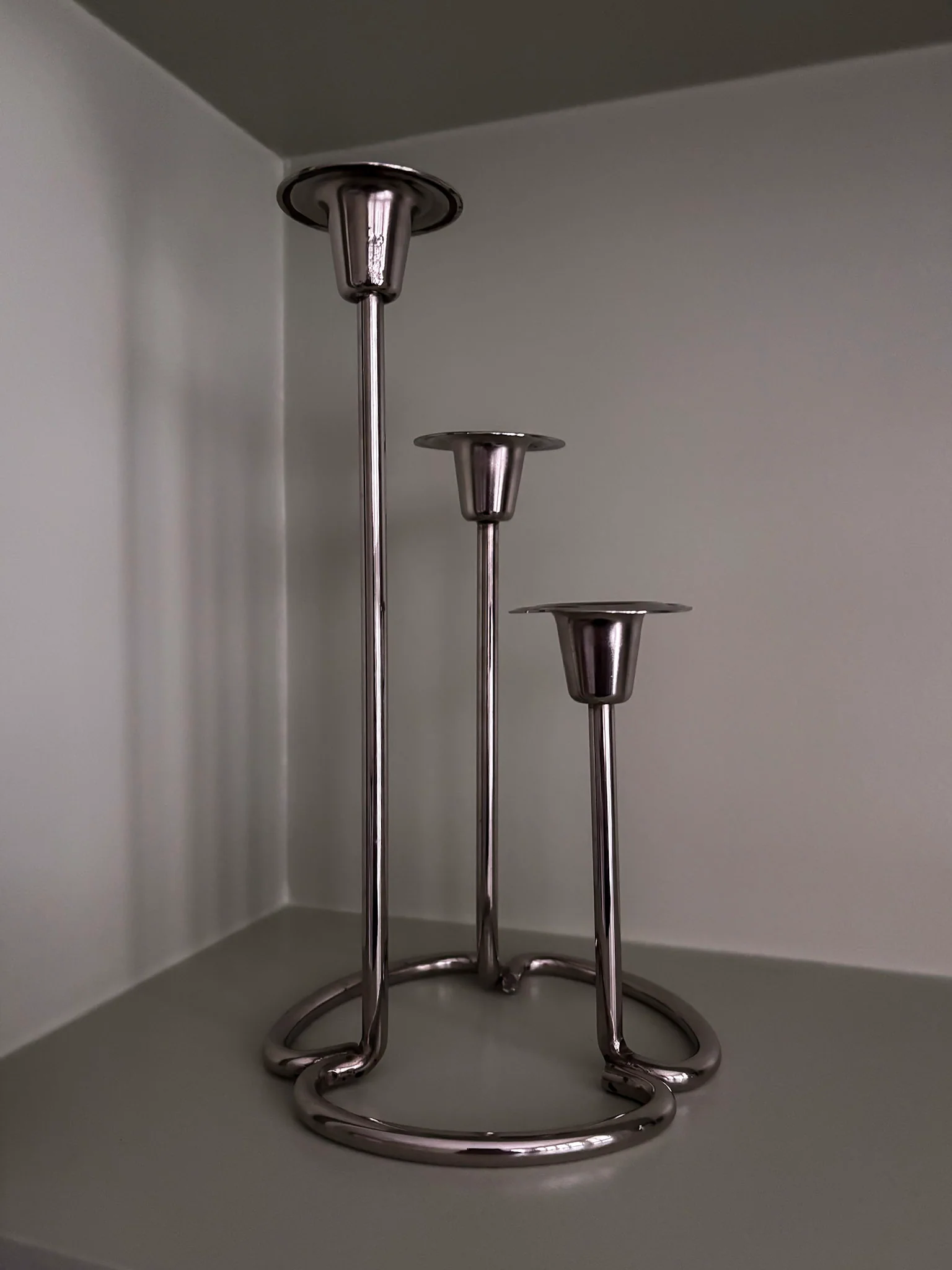 Silver-Tone Sculptural Trio Candlestick Holder