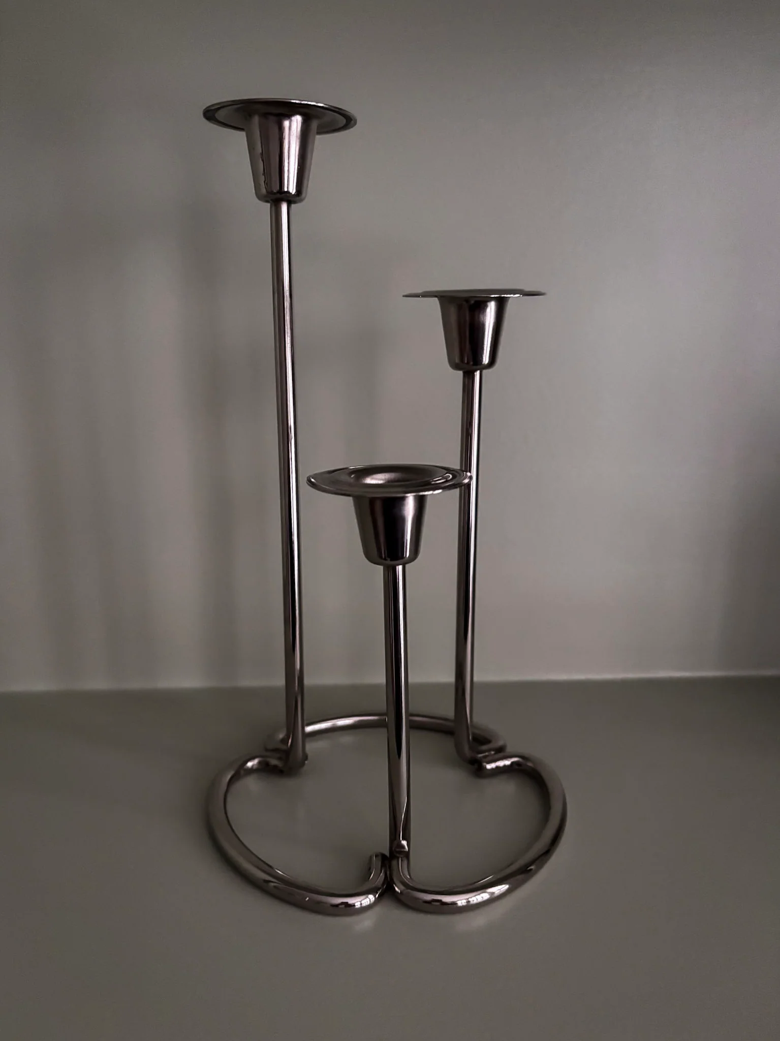 Silver-Tone Sculptural Trio Candlestick Holder - Image 10