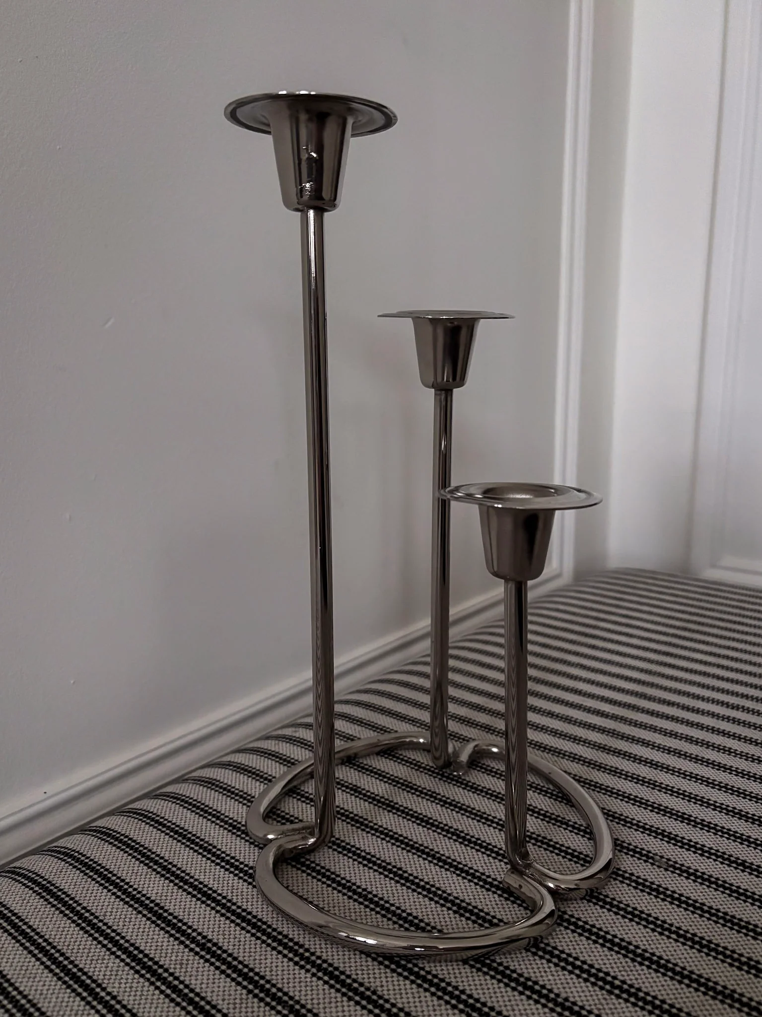 Silver-Tone Sculptural Trio Candlestick Holder - Image 2