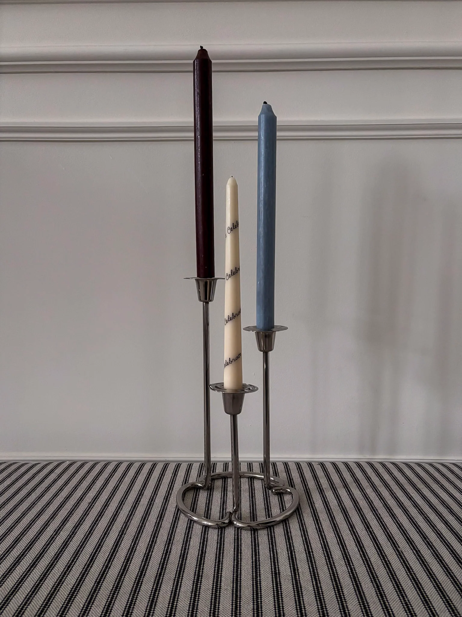 Silver-Tone Sculptural Trio Candlestick Holder - Image 3