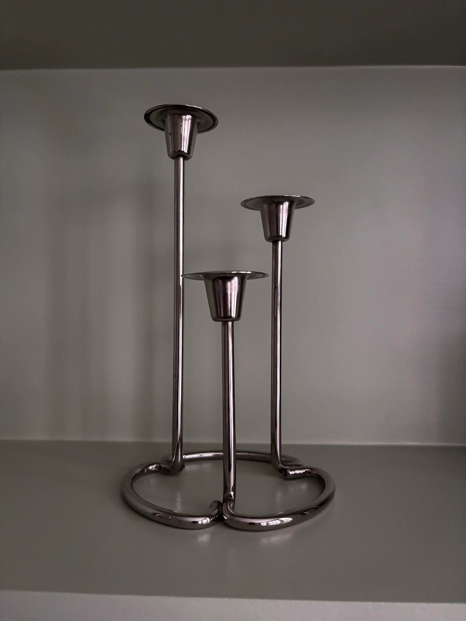 Silver-Tone Sculptural Trio Candlestick Holder - Image 4