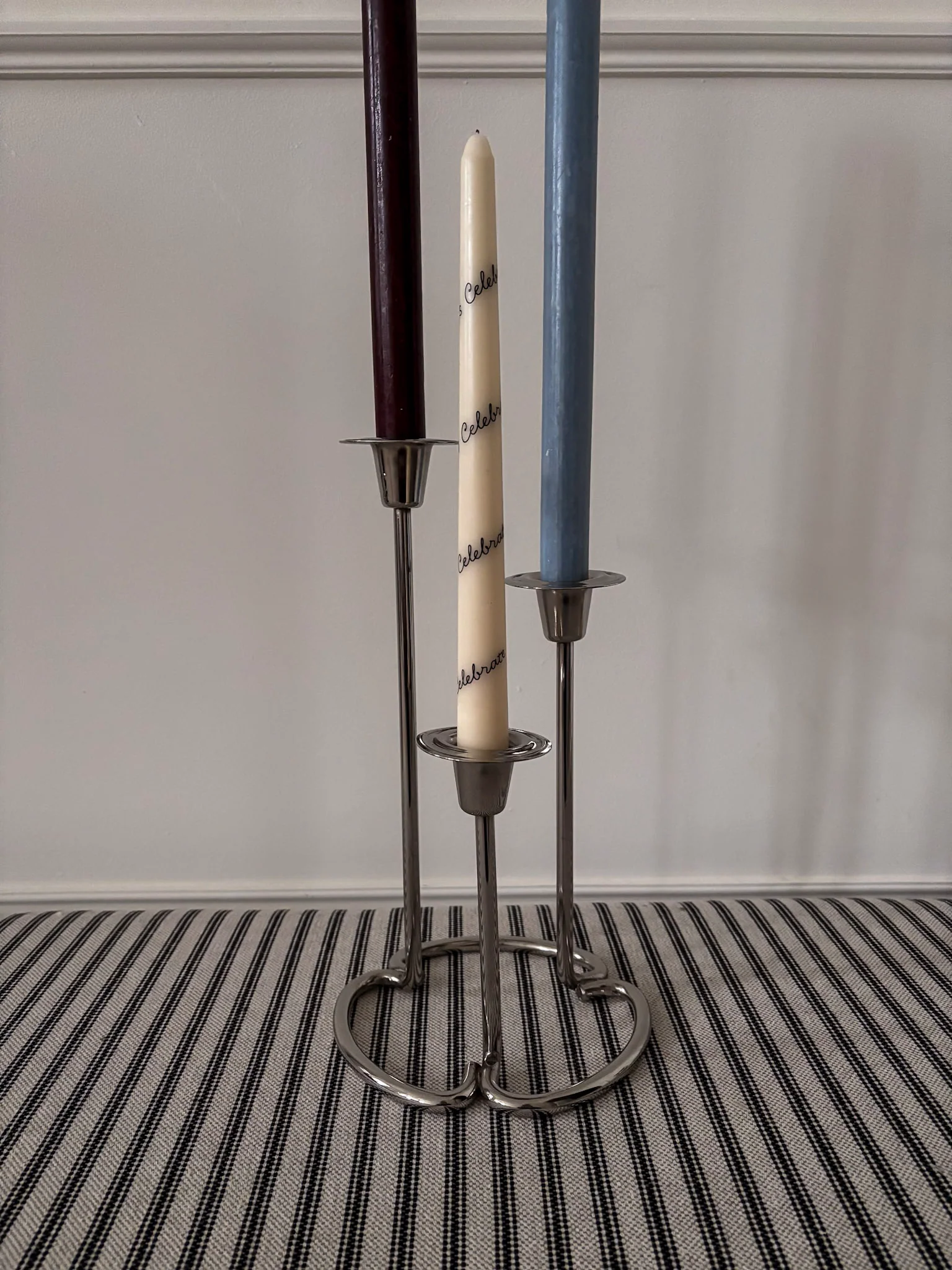 Silver-Tone Sculptural Trio Candlestick Holder - Image 6