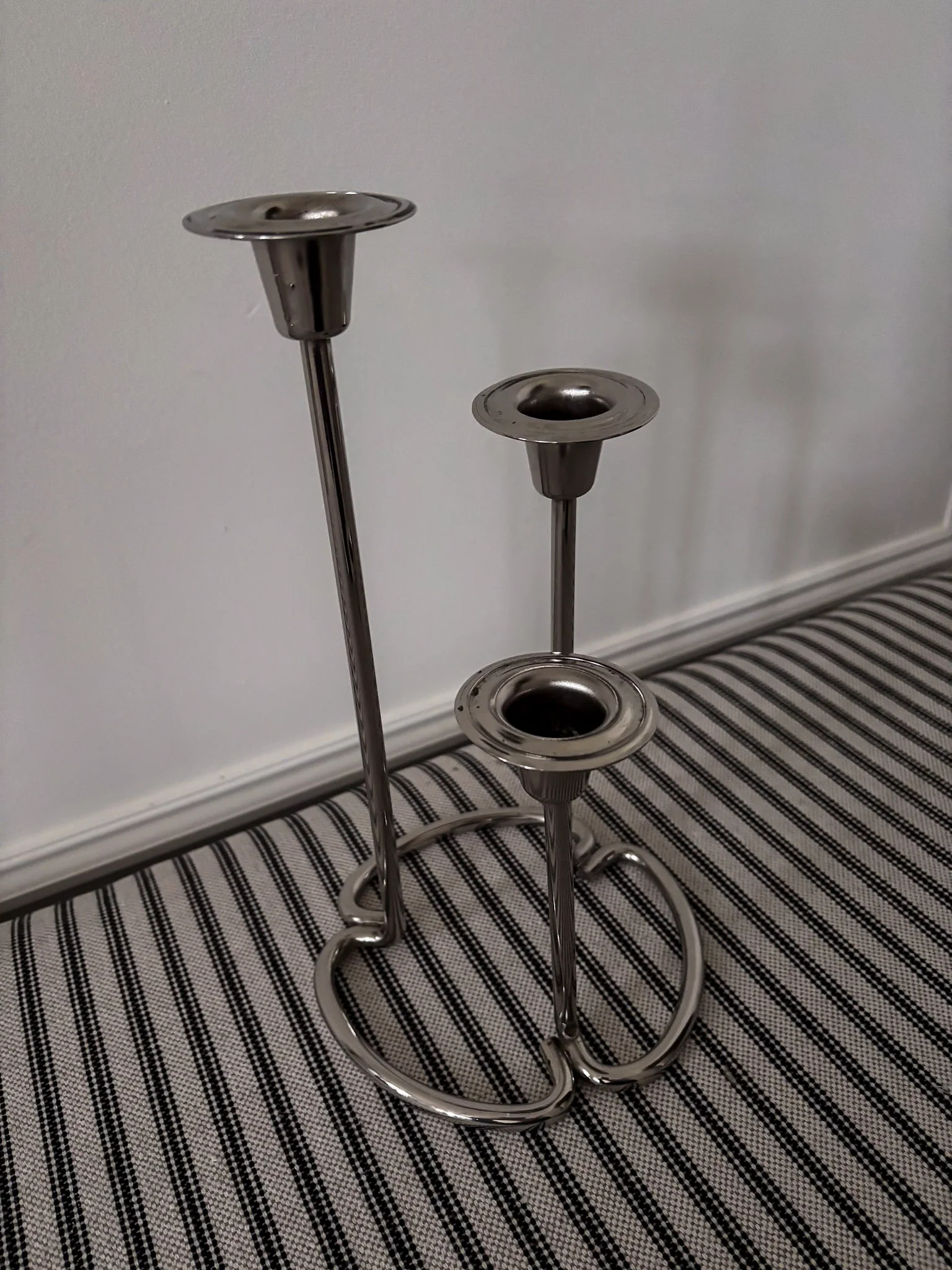 Silver-Tone Sculptural Trio Candlestick Holder - Image 7