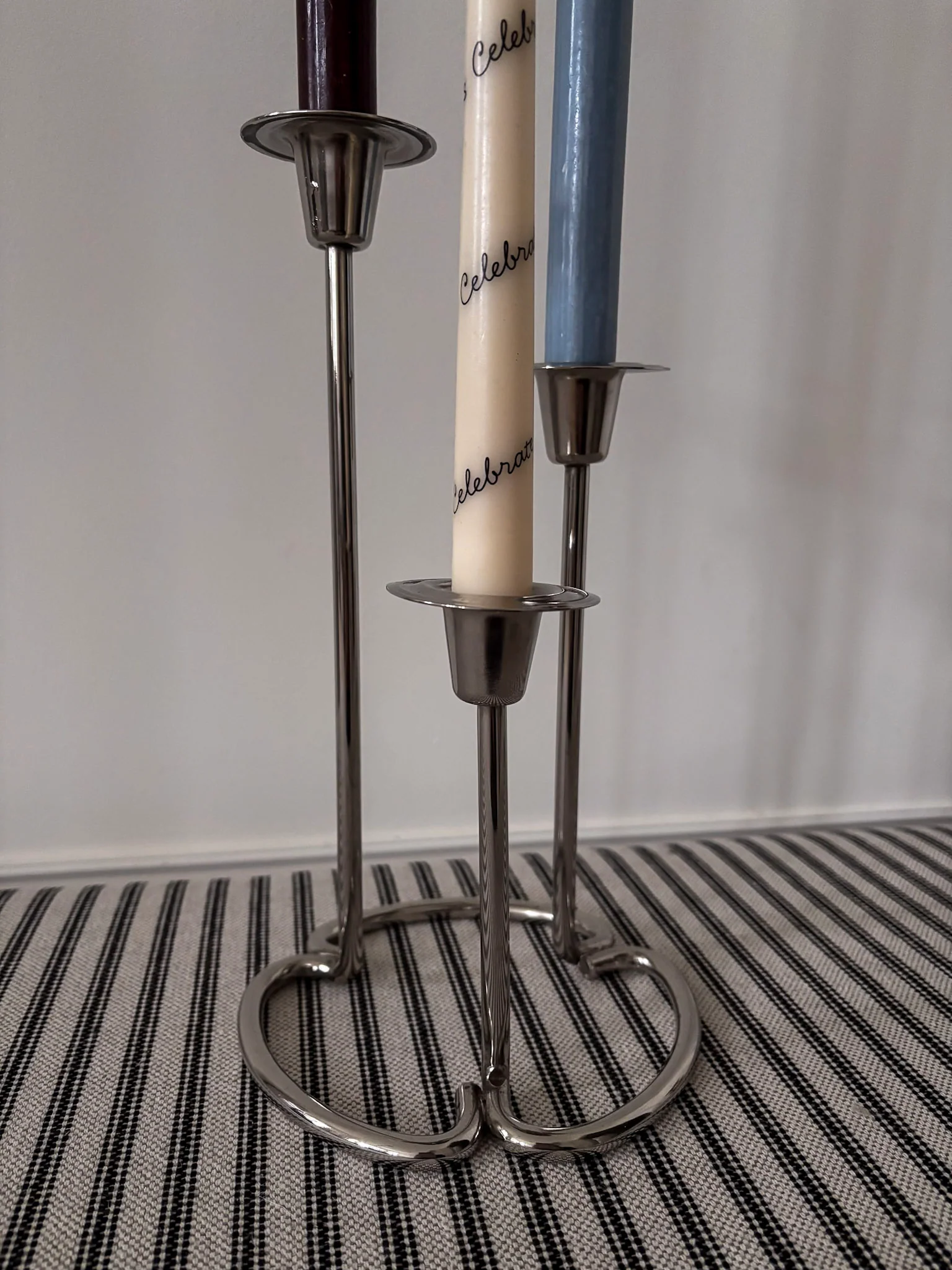 Silver-Tone Sculptural Trio Candlestick Holder - Image 8