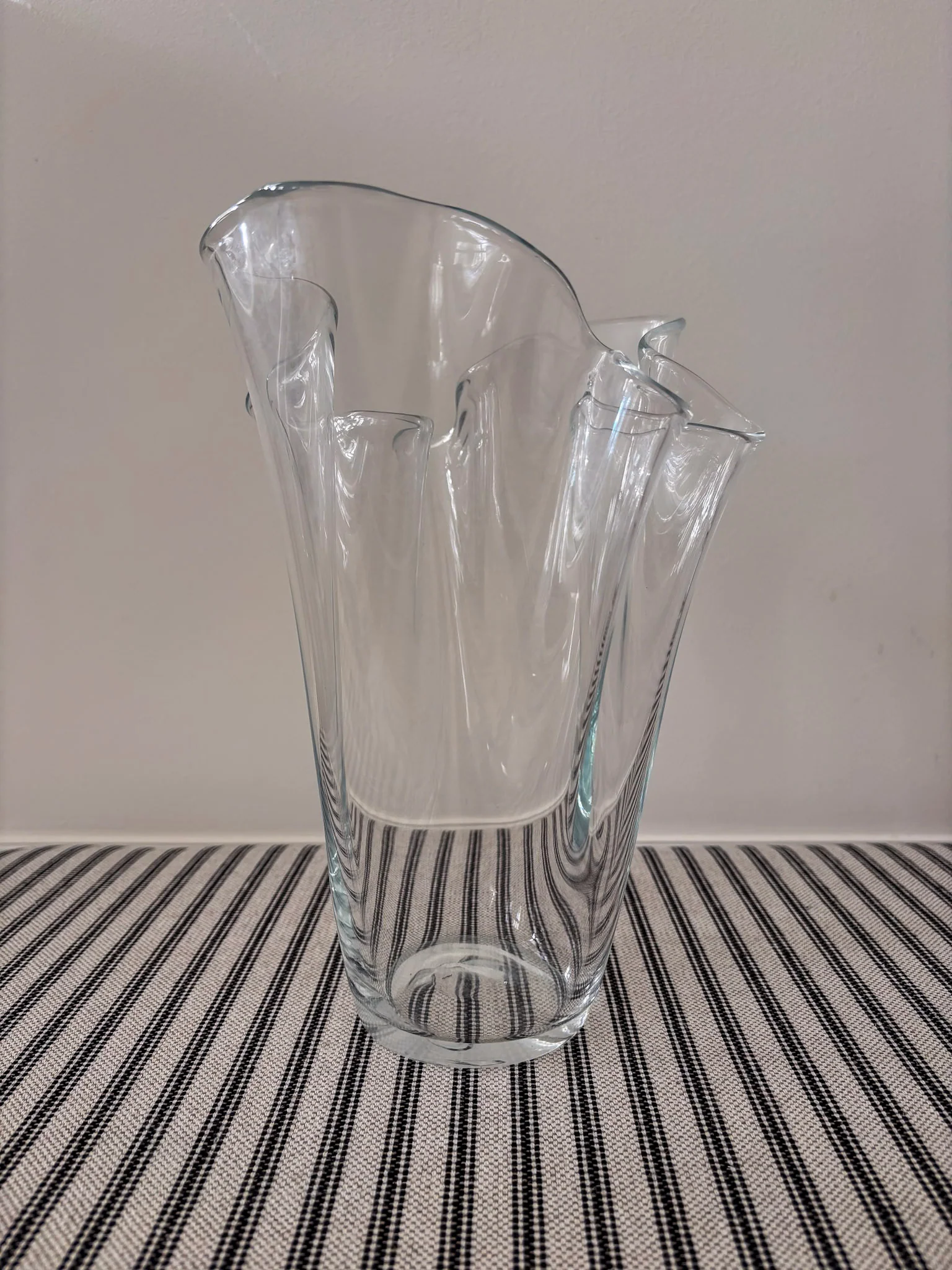 Tall Clear Ruffled-Edge Wavy Glass Vase - Image 2