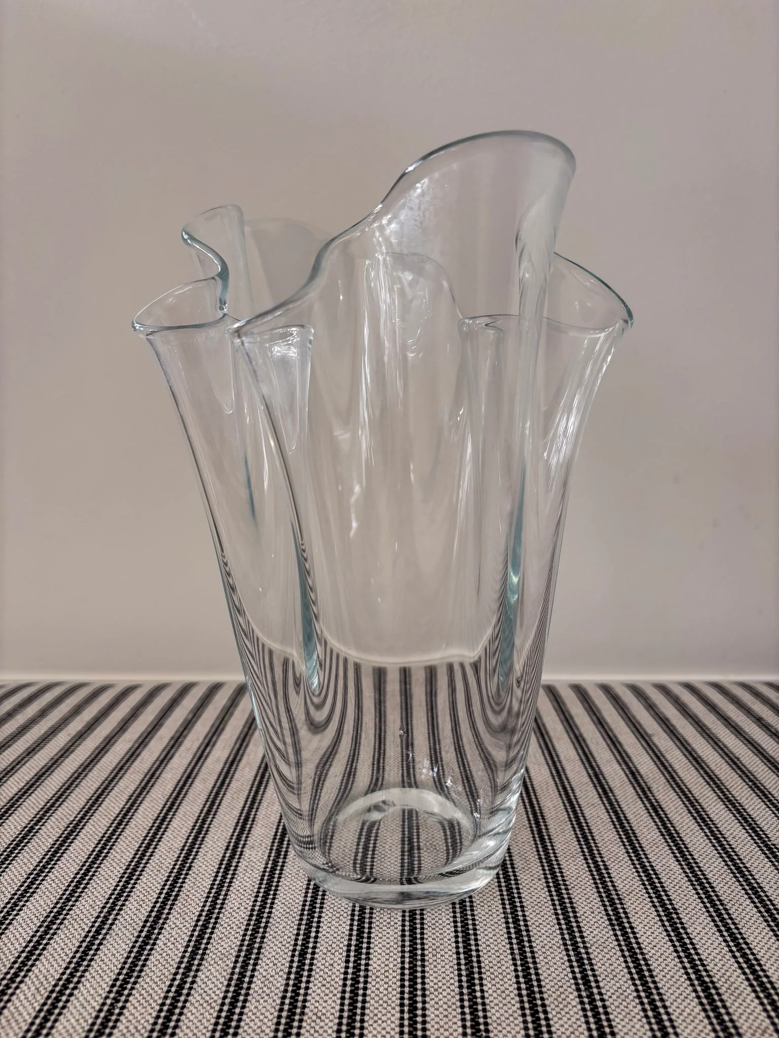 Tall Clear Ruffled-Edge Wavy Glass Vase - Image 3