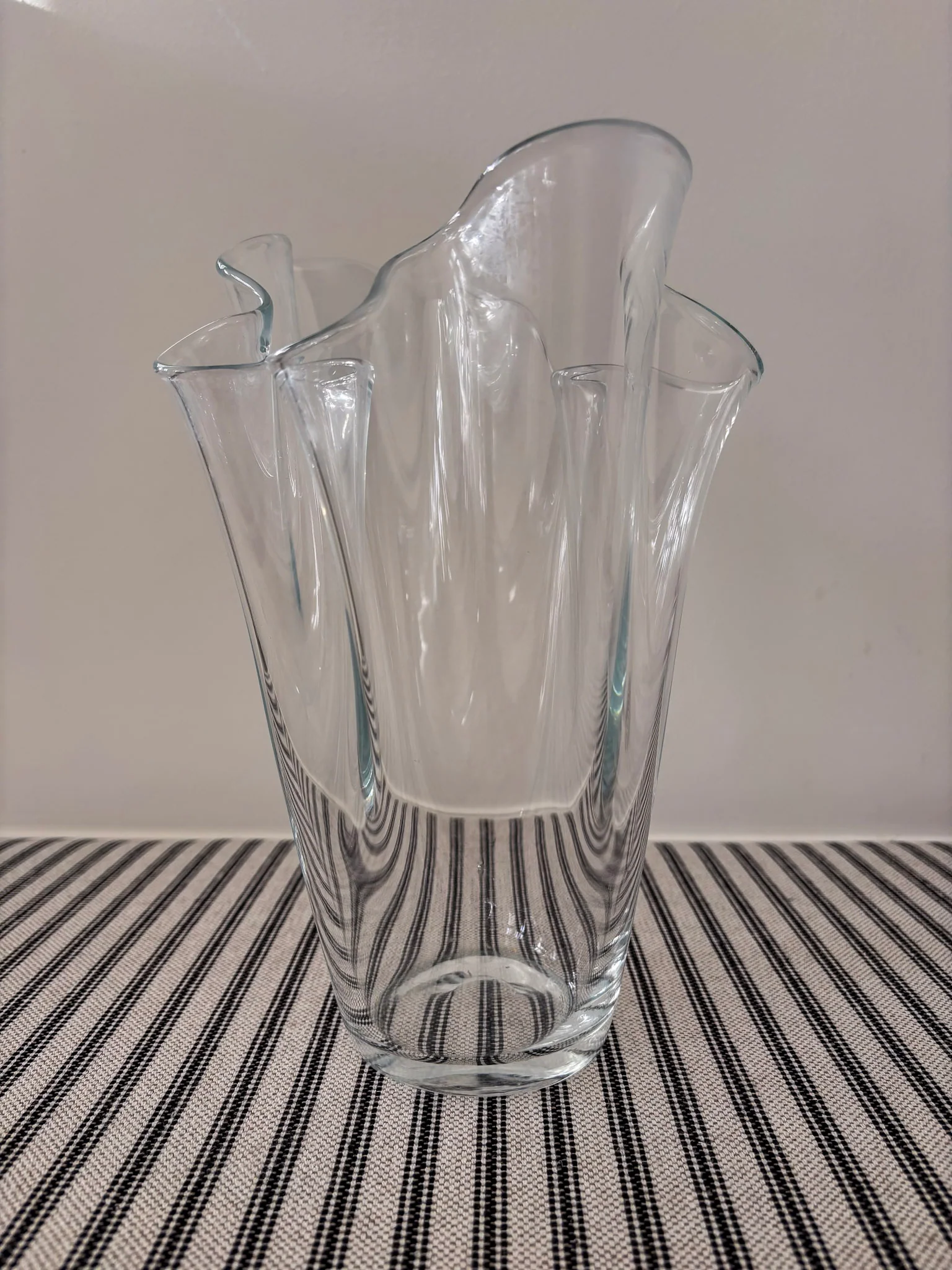 Tall Clear Ruffled-Edge Wavy Glass Vase - Image 5