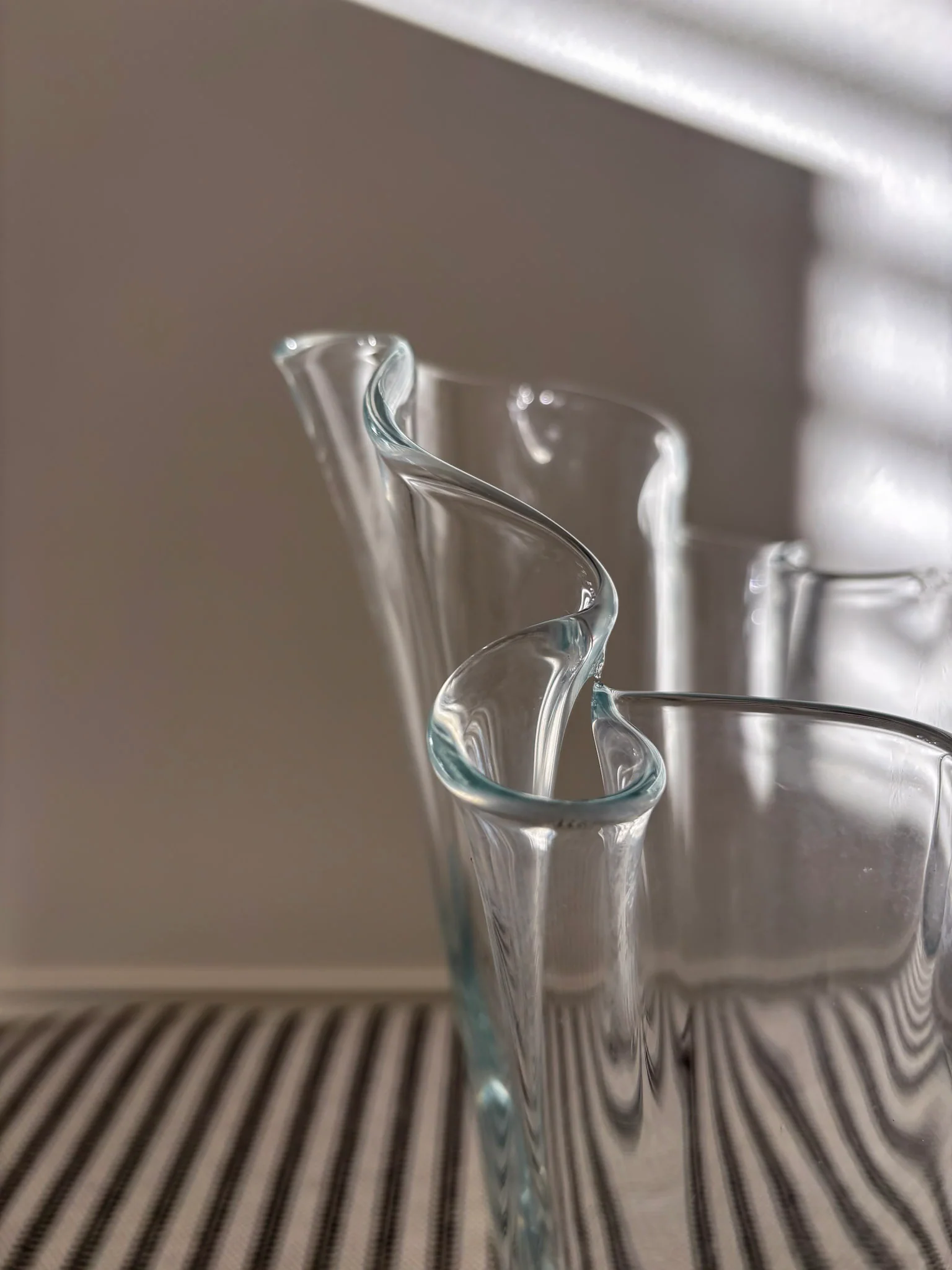 Tall Clear Ruffled-Edge Wavy Glass Vase - Image 8