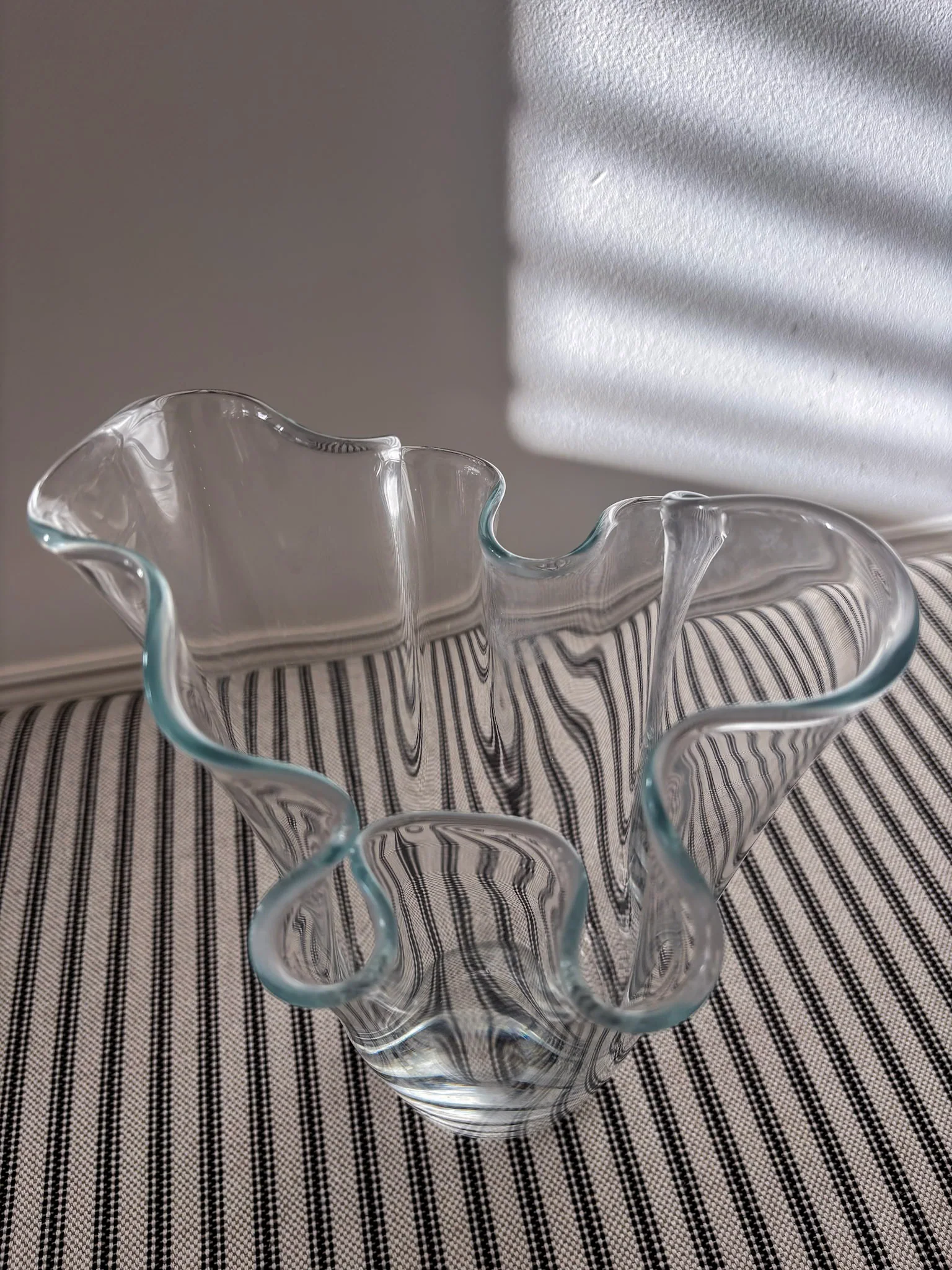 Tall Clear Ruffled-Edge Wavy Glass Vase - Image 9
