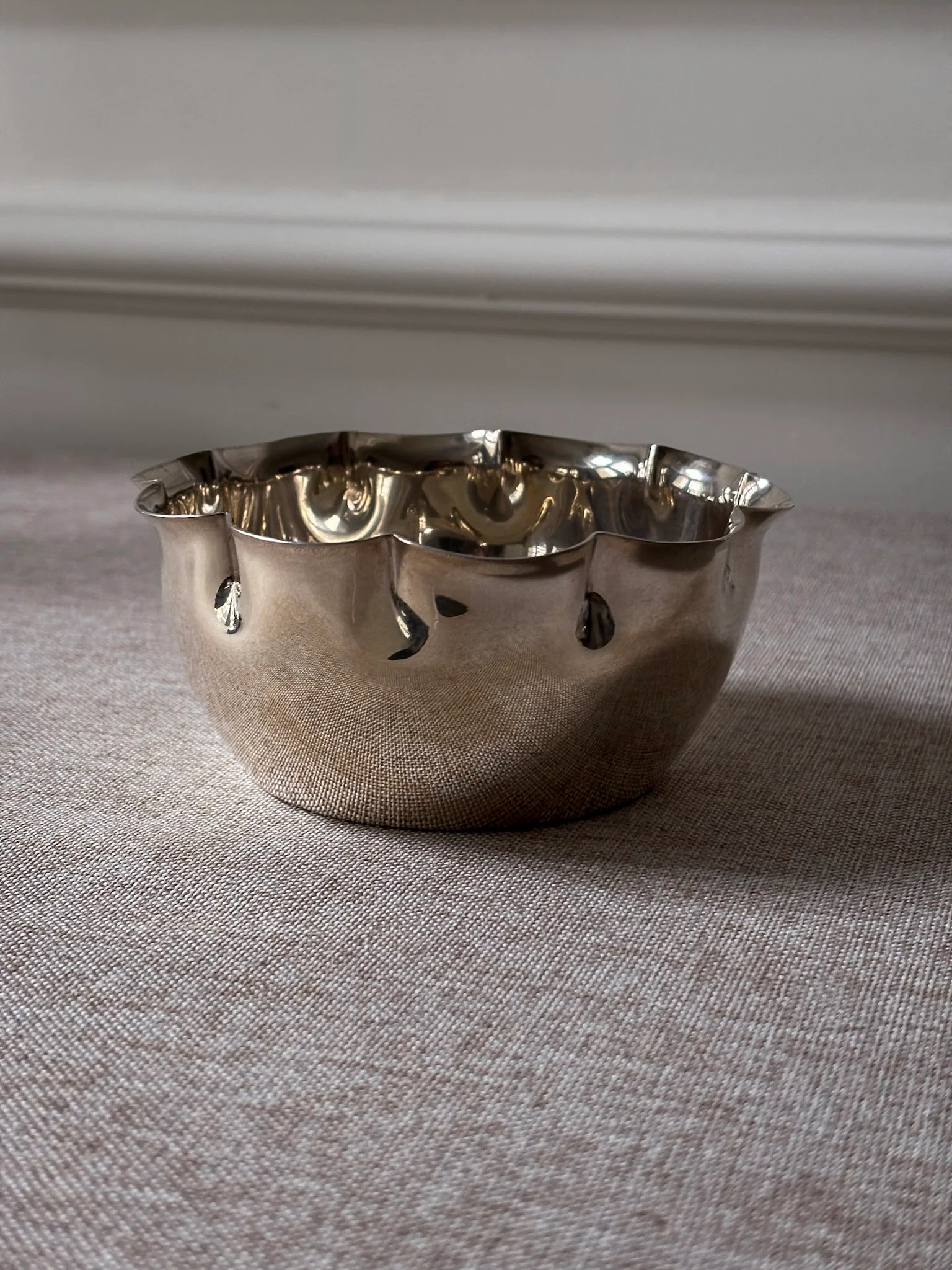 Silver-Plated Bowl with Scalloped Rim