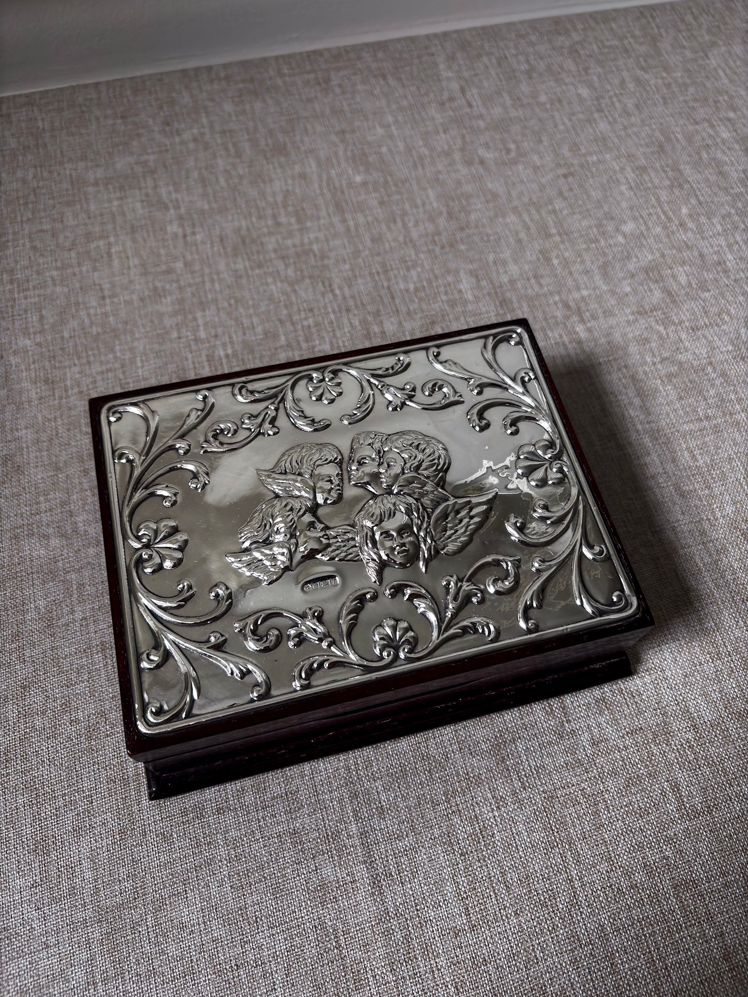 Vintage 925 Sterling Silver Cherub Jewellery Box | Ornate Silver & Wood Keepsake Box - Image 10