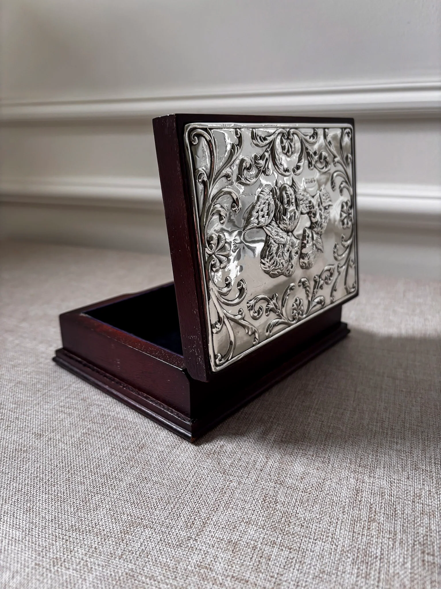 Vintage 925 Sterling Silver Cherub Jewellery Box | Ornate Silver & Wood Keepsake Box - Image 11