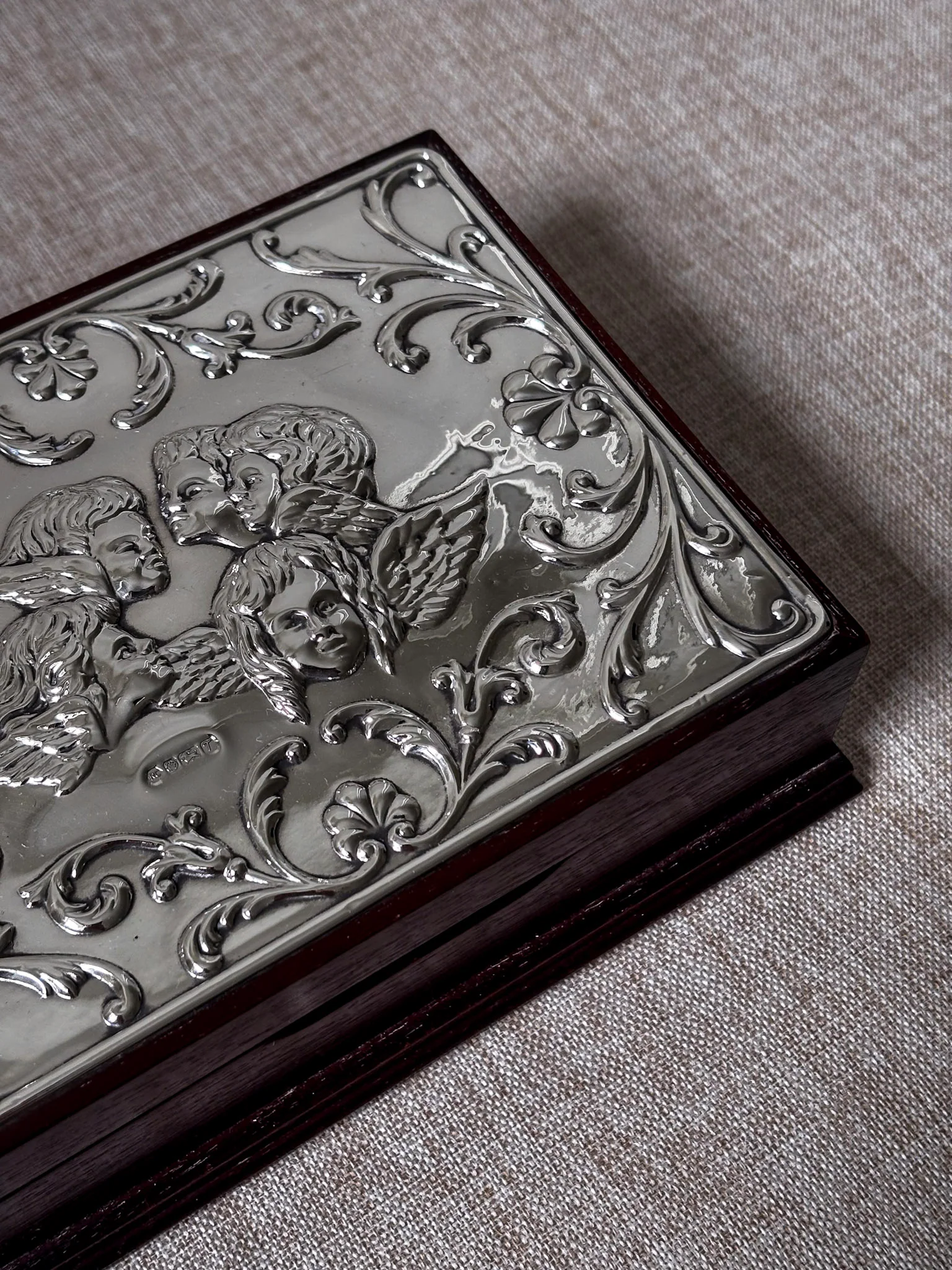 Vintage 925 Sterling Silver Cherub Jewellery Box | Ornate Silver & Wood Keepsake Box - Image 13