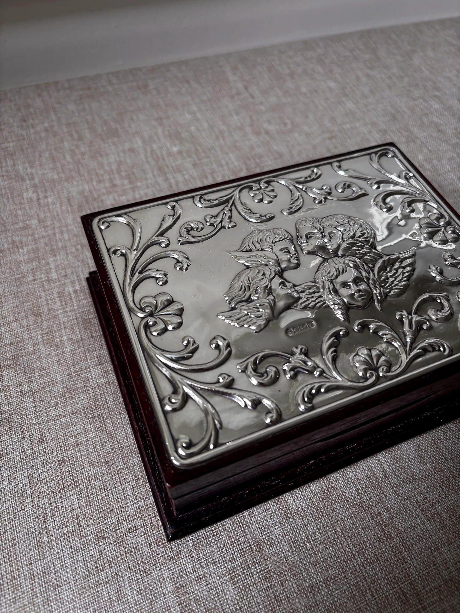 Vintage 925 Sterling Silver Cherub Jewellery Box | Ornate Silver & Wood Keepsake Box - Image 15
