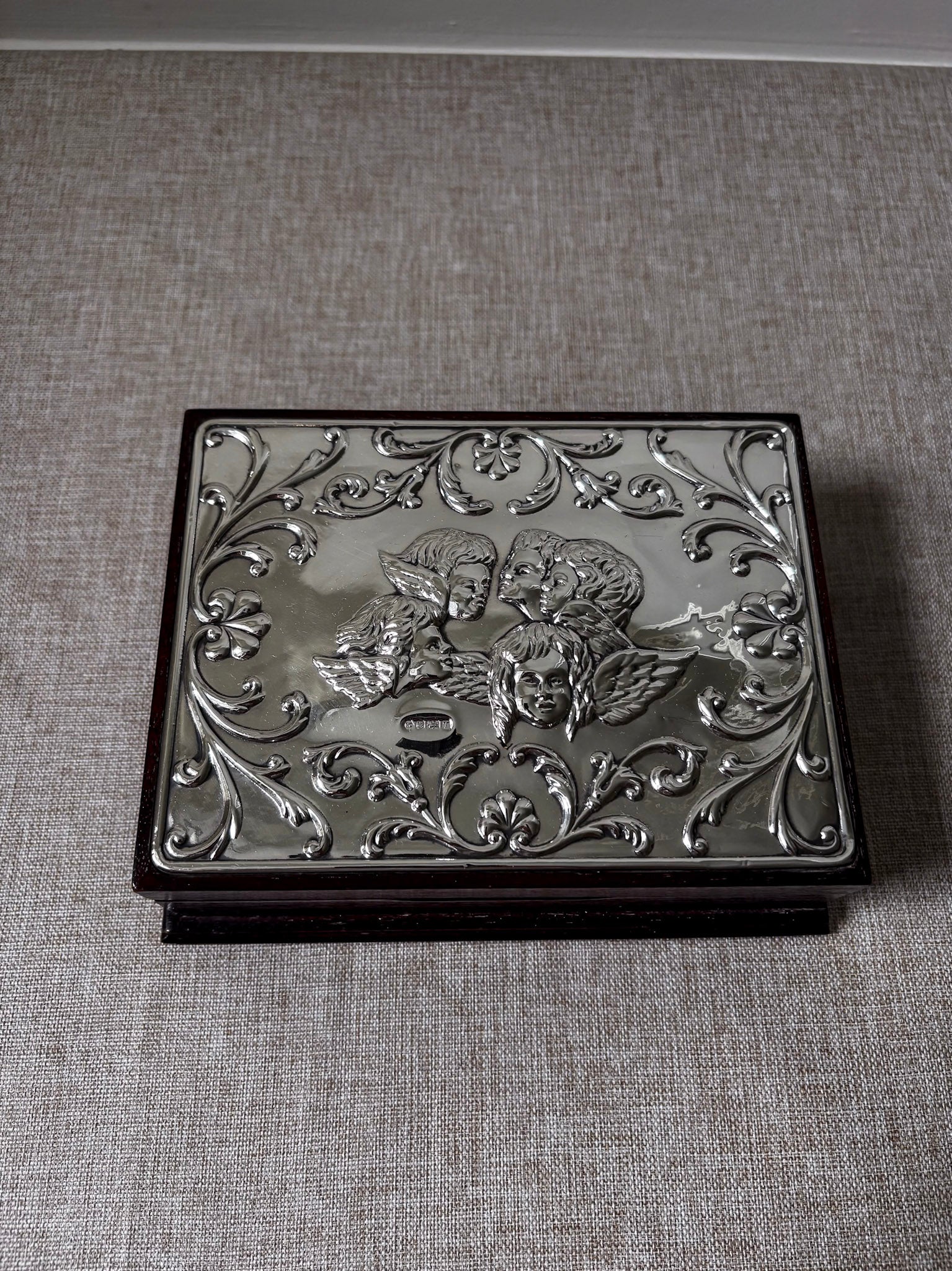 Vintage 925 Sterling Silver Cherub Jewellery Box | Ornate Silver & Wood Keepsake Box - Image 2